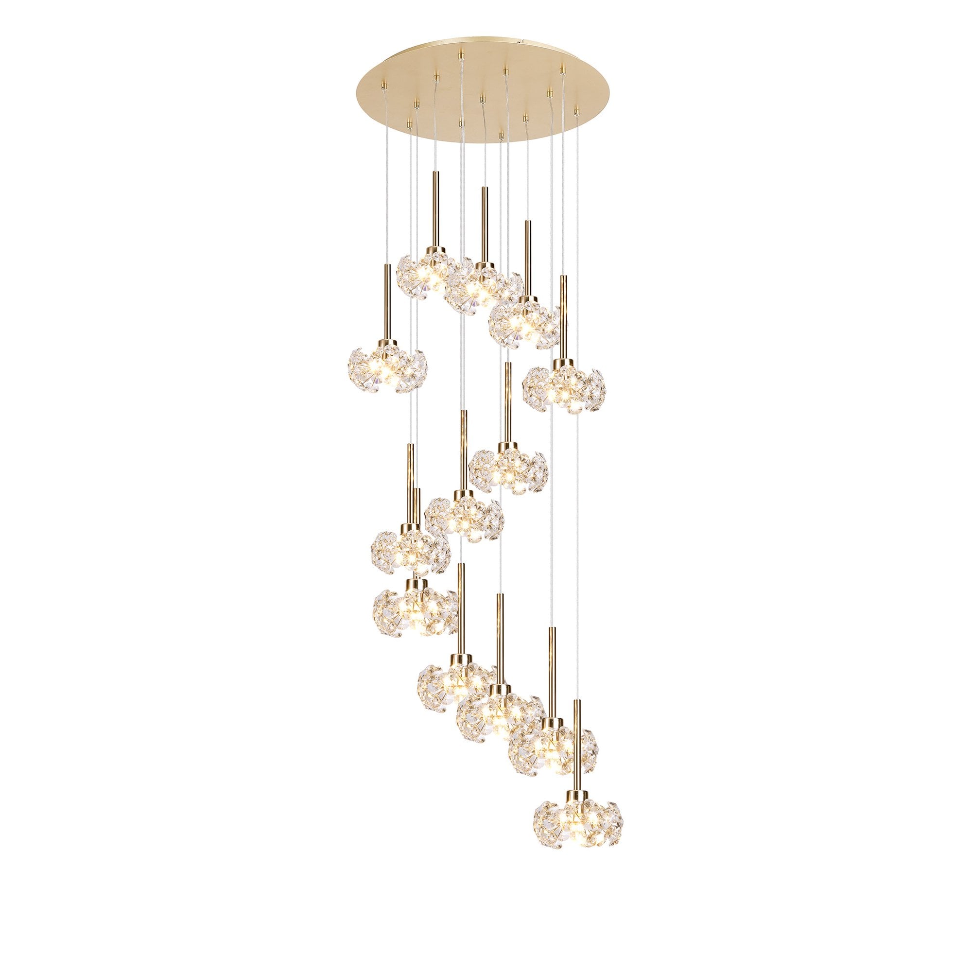 Fabula Grosvenor 13 Light Round Multi-Drop Pendant - French Gold & Crystal Glass
