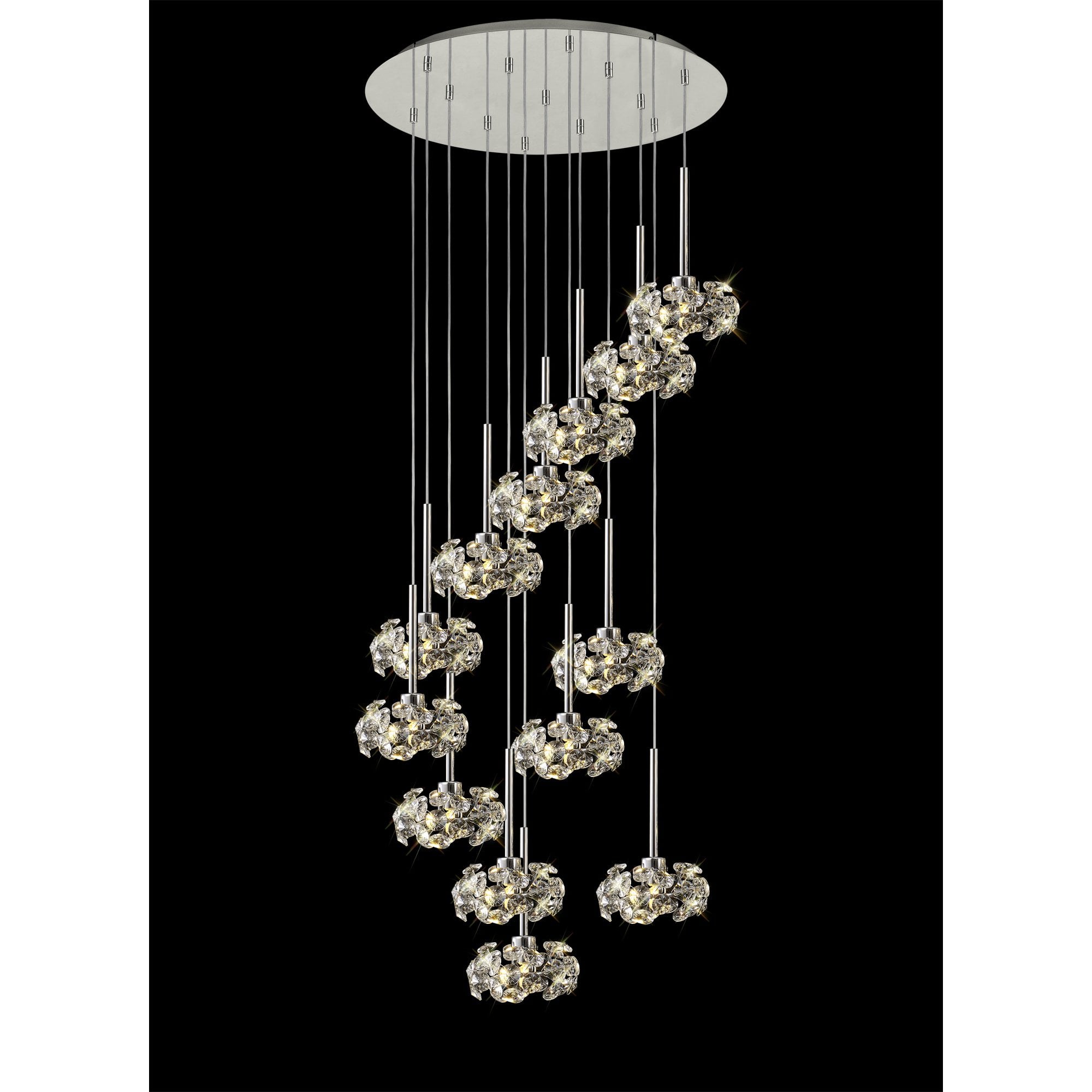 Fabula Grosvenor 13 Light Round Multi-Drop Pendant - Polished Chrome & Crystal Glass