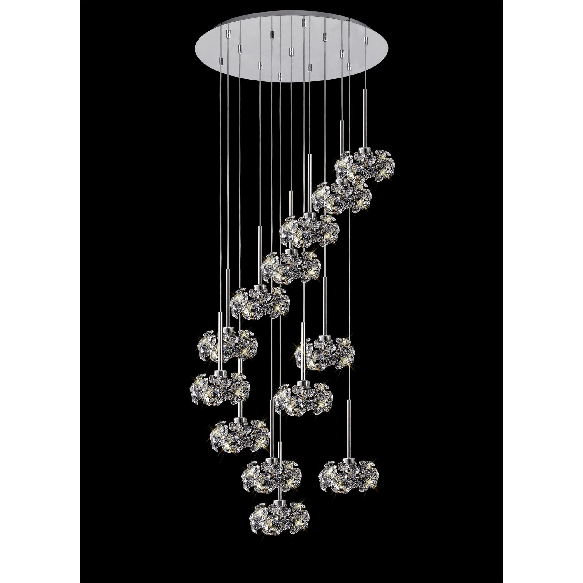 Fabula Grosvenor 13 Light Round Multi-Drop Pendant - Polished Chrome & Crystal Glass