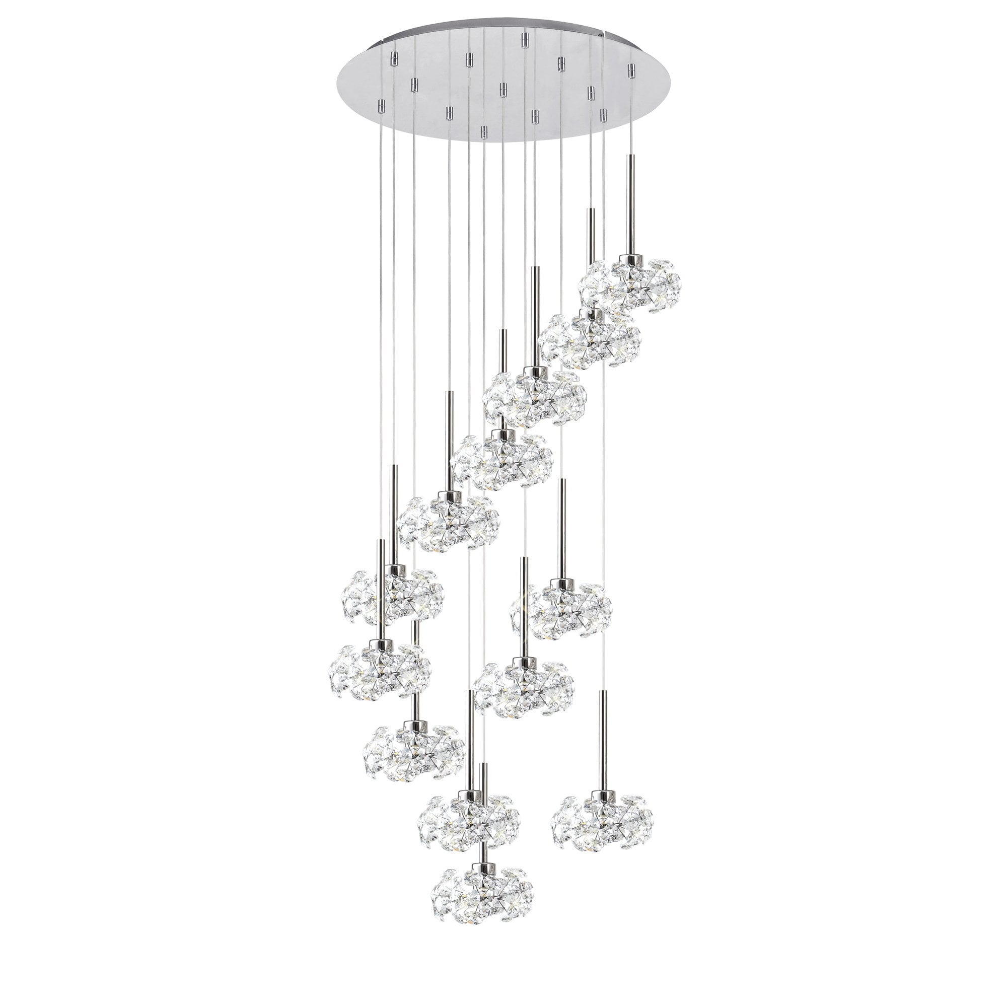Fabula Grosvenor 13 Light Round Multi-Drop Pendant - Polished Chrome & Crystal Glass