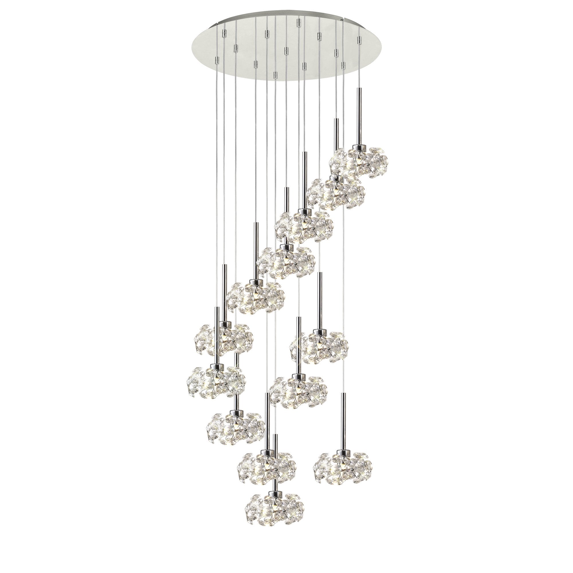 Fabula Grosvenor 13 Light Round Multi-Drop Pendant - Polished Chrome & Crystal Glass