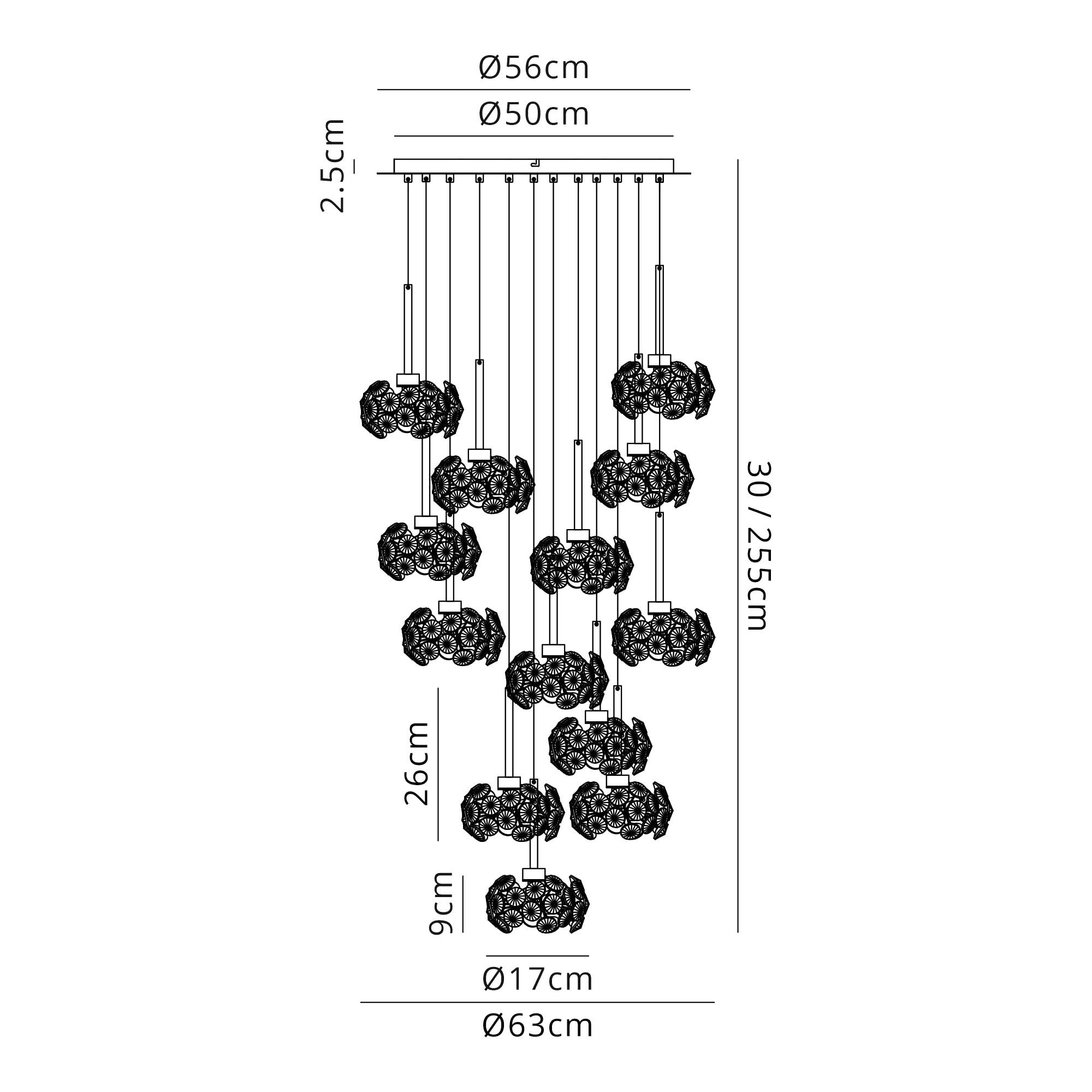 Fabula Grosvenor 13 Light Round Multi-Drop Pendant - Polished Chrome & Crystal Glass