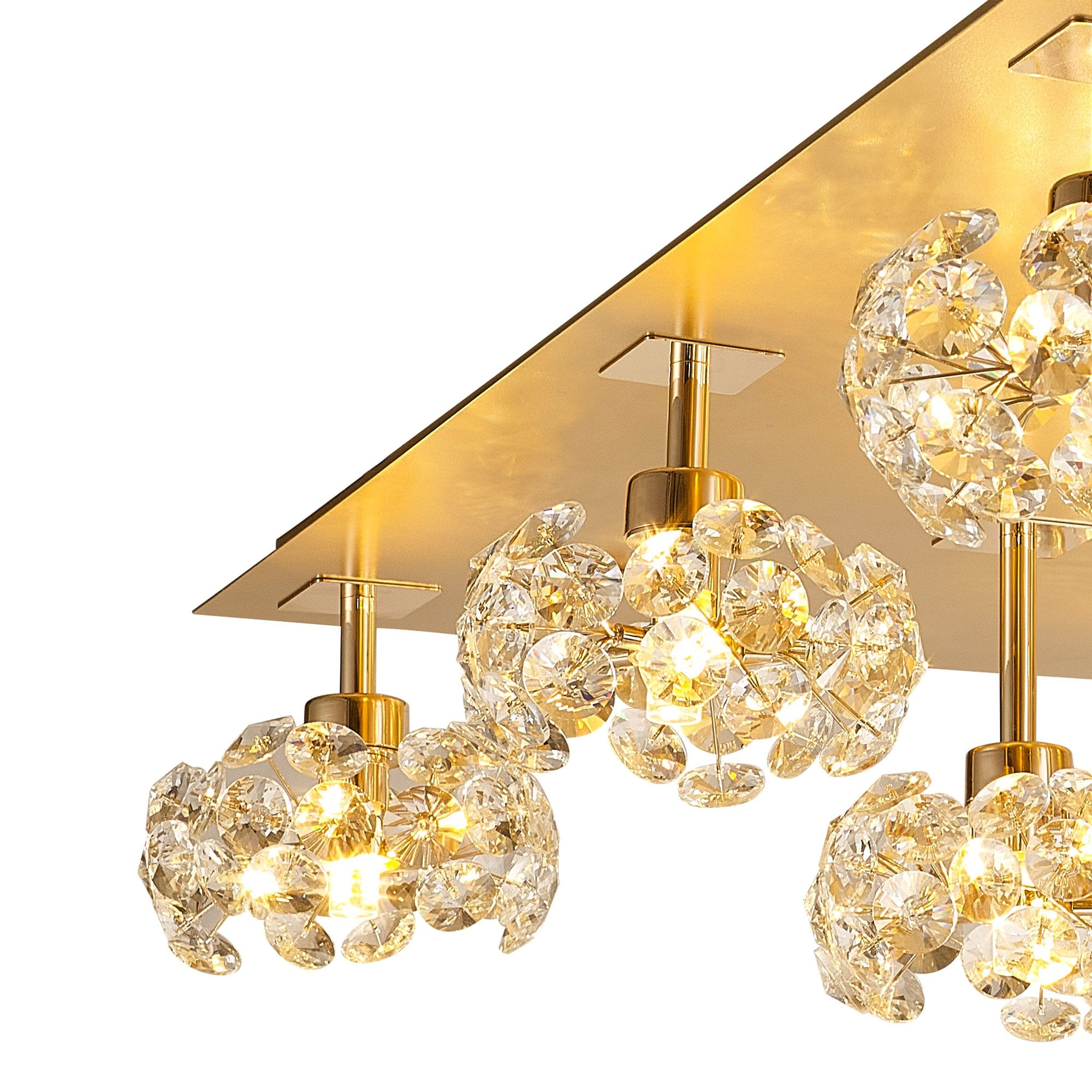 Fabula Grosvenor 13 Light Square Flush Light - French Gold Square & Crystal Glass