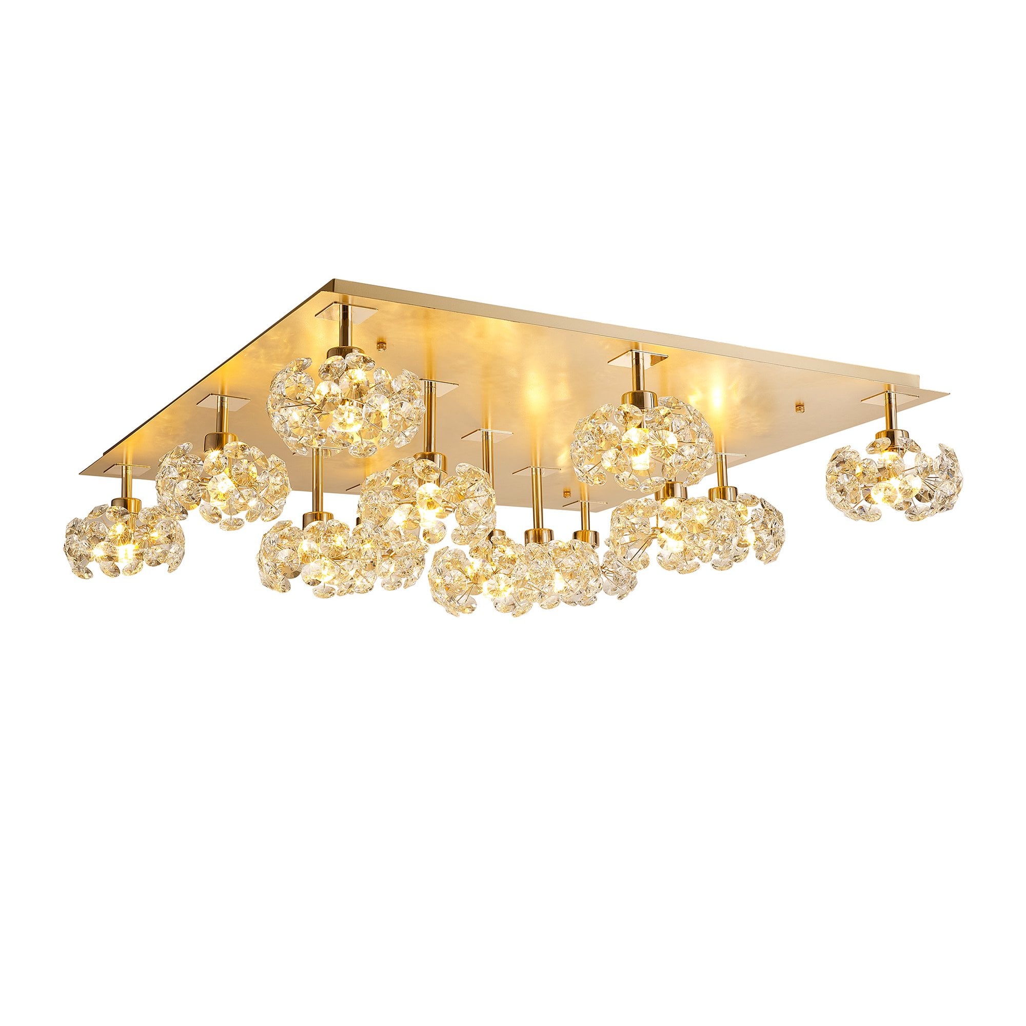 Fabula Grosvenor 13 Light Square Flush Light - French Gold Square & Crystal Glass