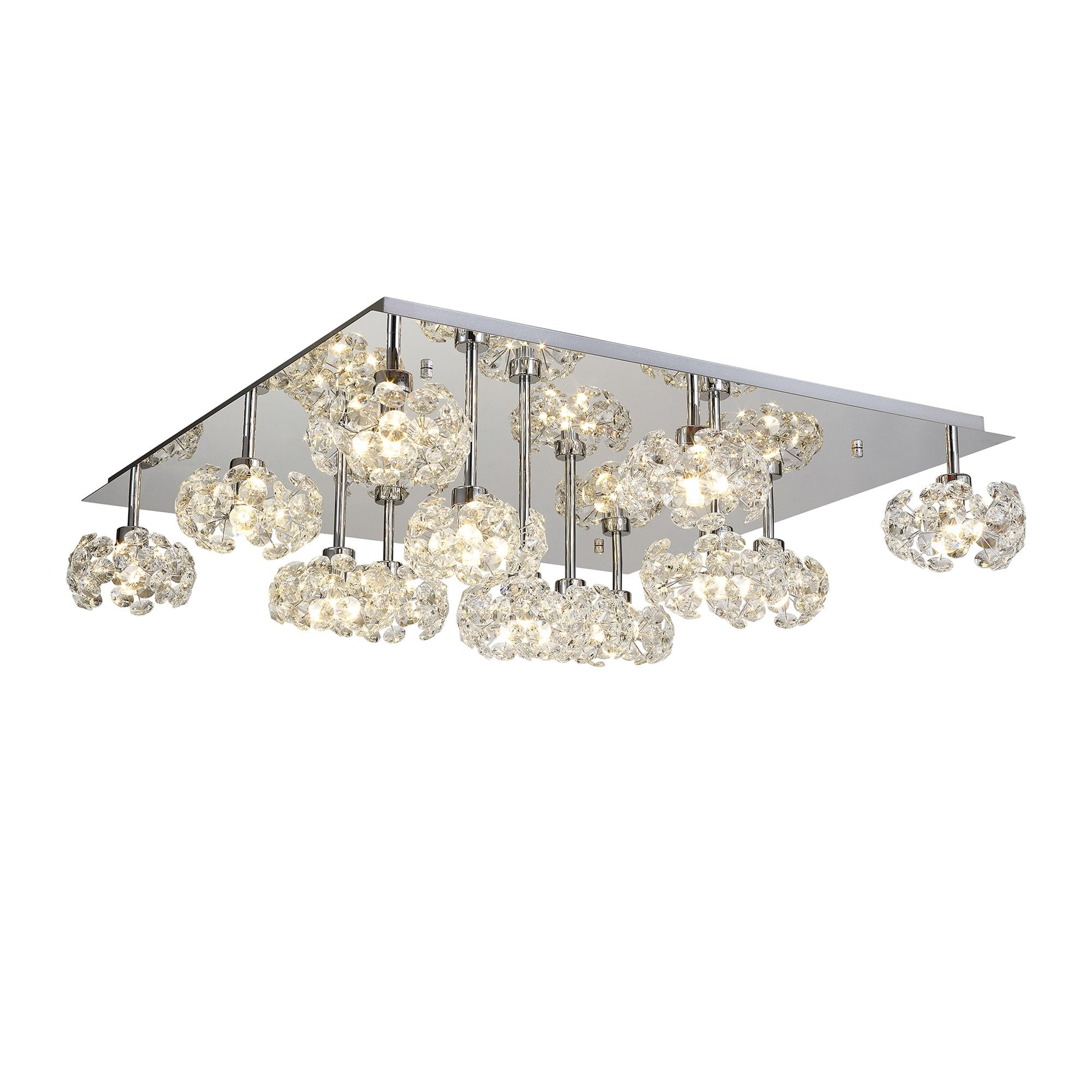 Fabula Grosvenor 13 Light Square Flush Light - Polished Chrome & Crystal Glass