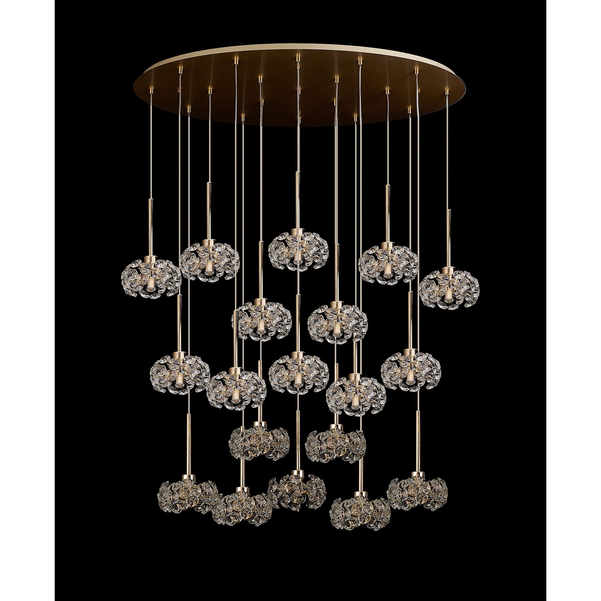 Fabula Grosvenor 19 Light Oval Multi-Drop Pendant - French Gold & Crystal Glass