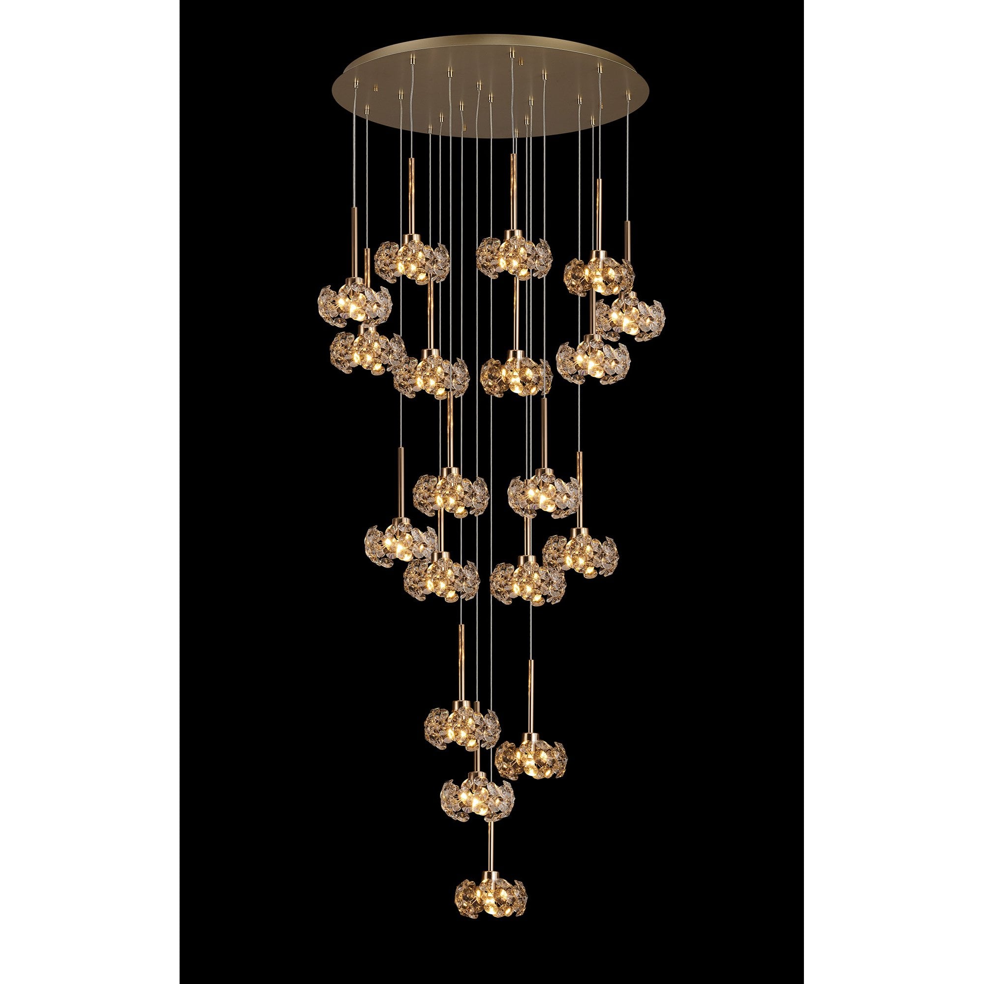 Fabula Grosvenor 19 Light Round 3-Tiered Pendant - French Gold & Crystal Glass