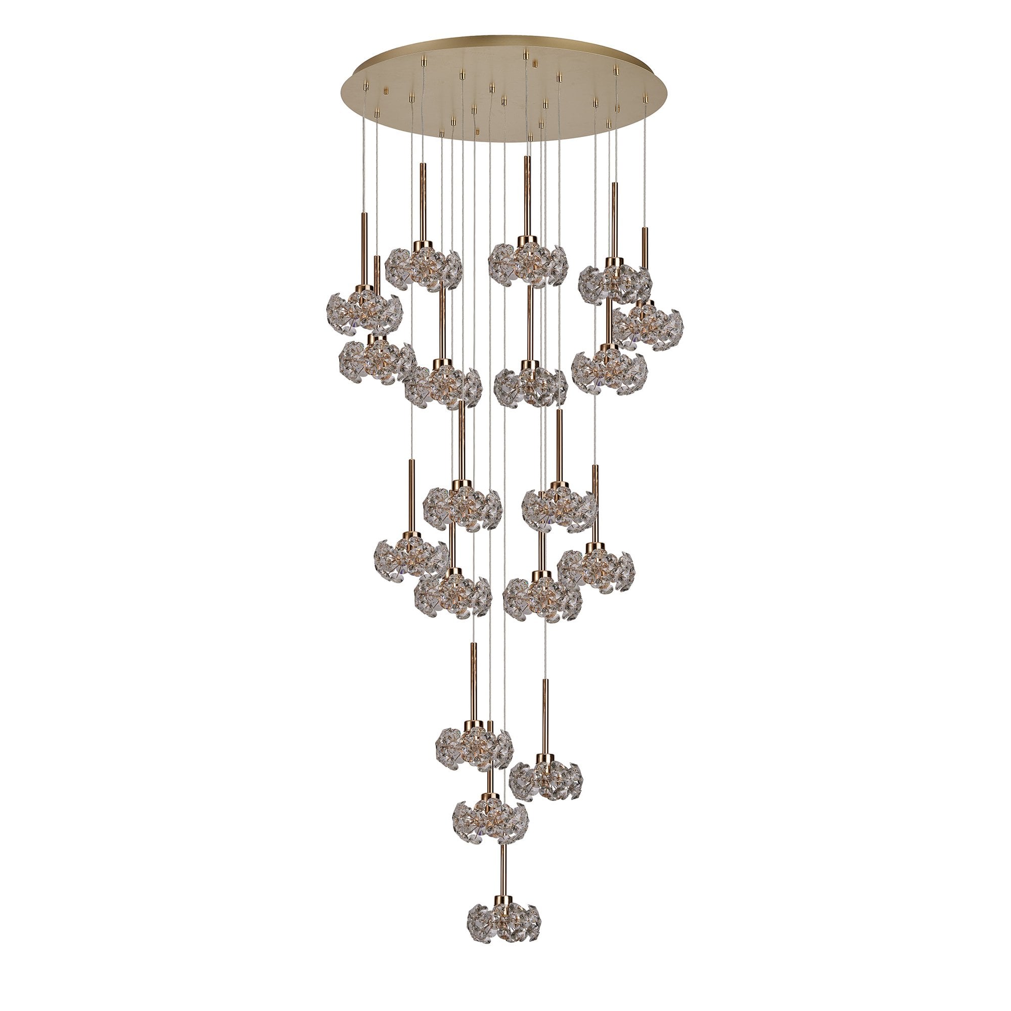 Fabula Grosvenor 19 Light Round 3-Tiered Pendant - French Gold & Crystal Glass