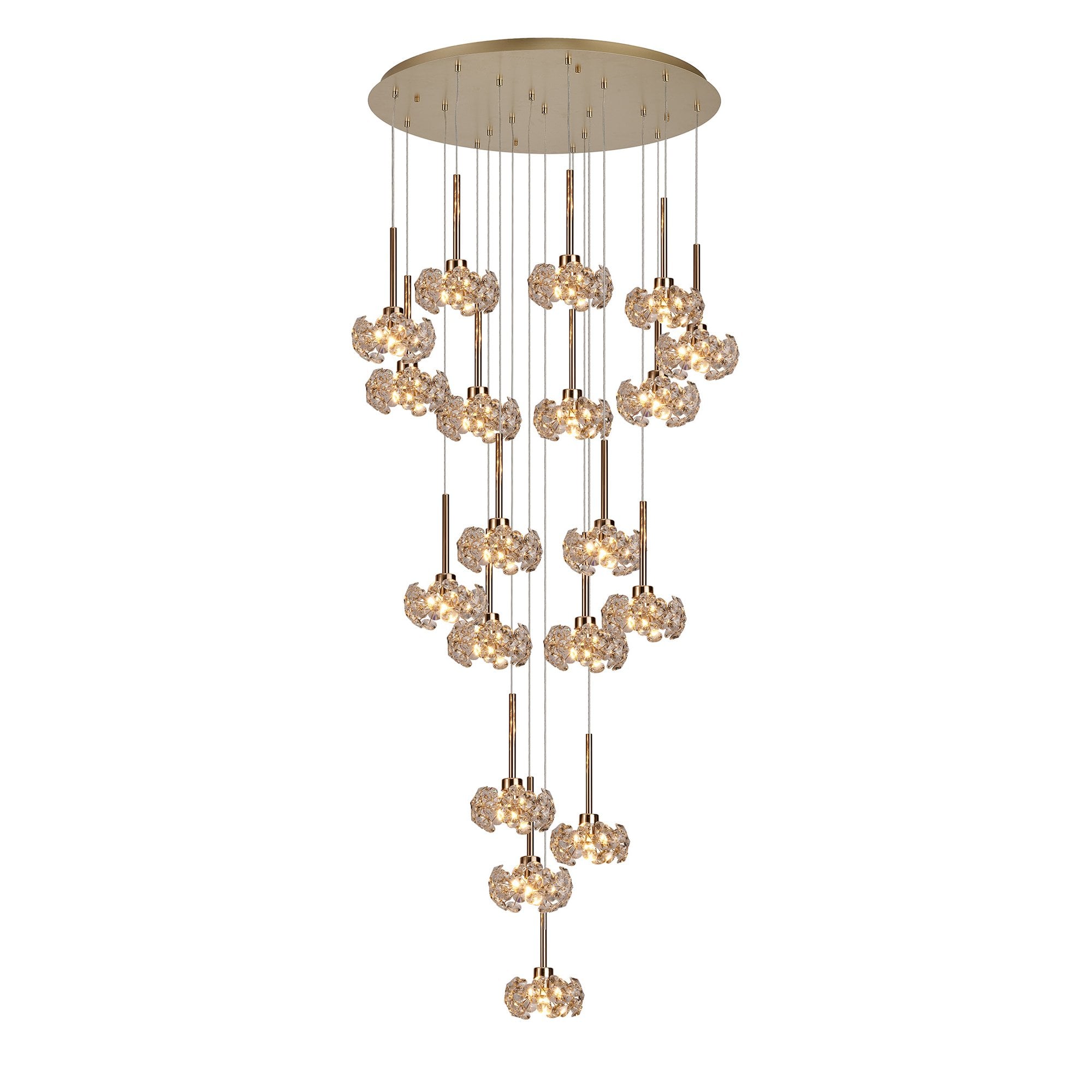 Fabula Grosvenor 19 Light Round 3-Tiered Pendant - French Gold & Crystal Glass