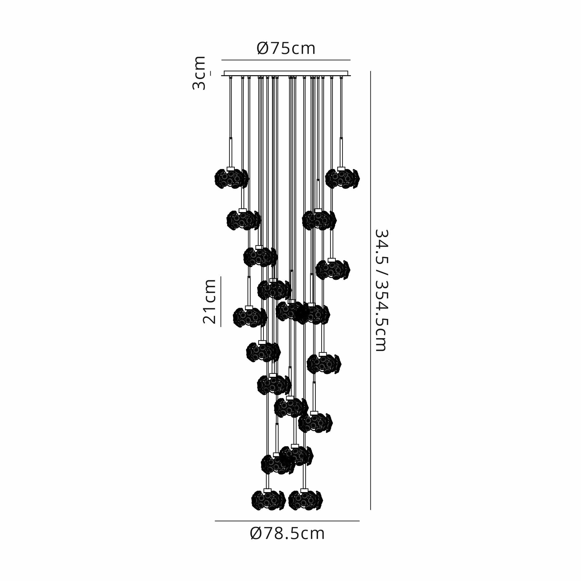 Fabula Grosvenor 19 Light Round 3-Tiered Pendant - French Gold & Crystal Glass