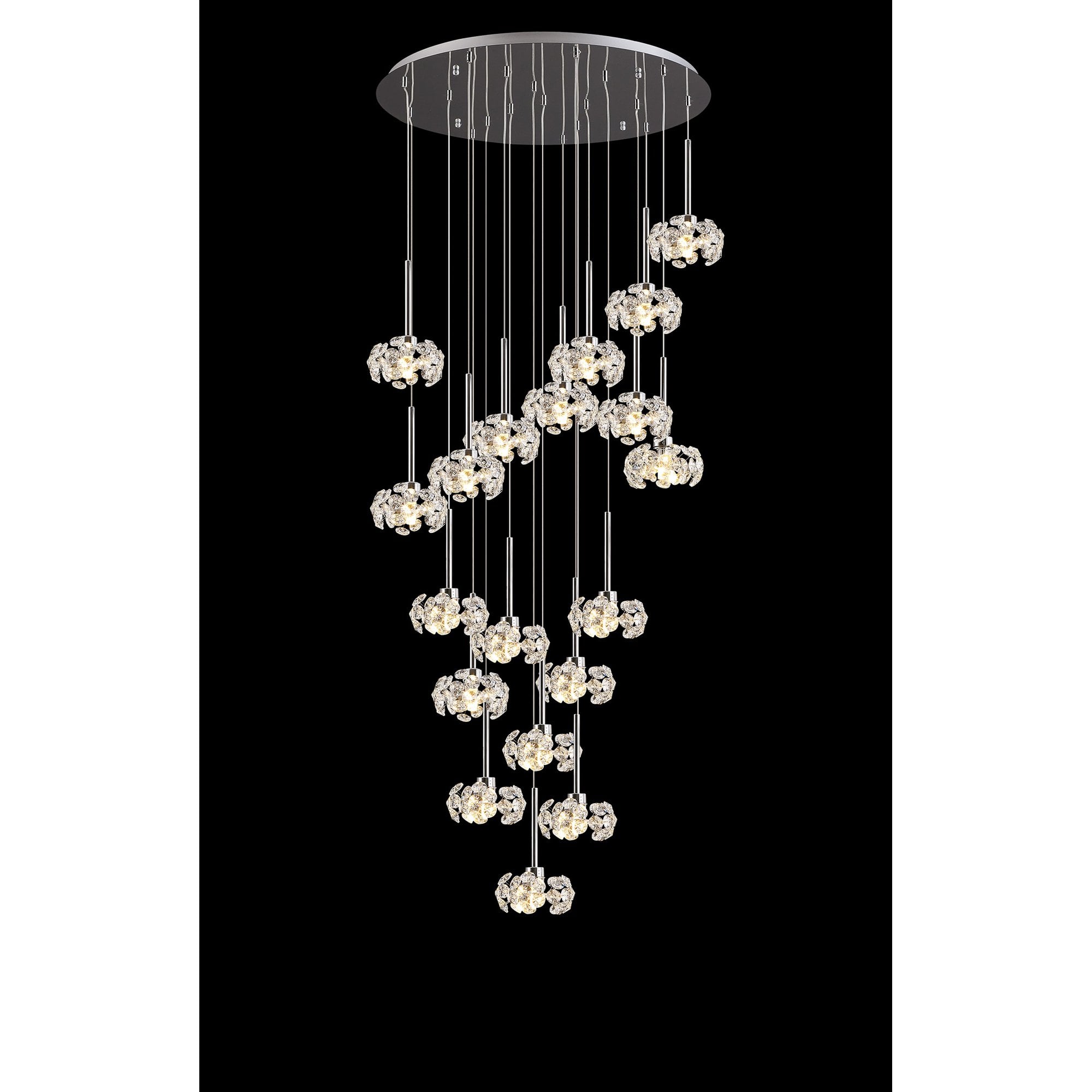 Fabula Grosvenor 19 Light Round Multi-Drop Pendant - Polished Chrome & Crystal Glass