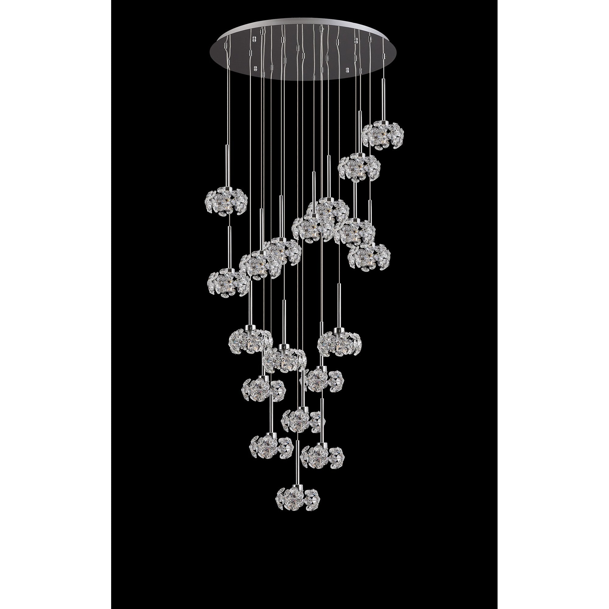 Fabula Grosvenor 19 Light Round Multi-Drop Pendant - Polished Chrome & Crystal Glass