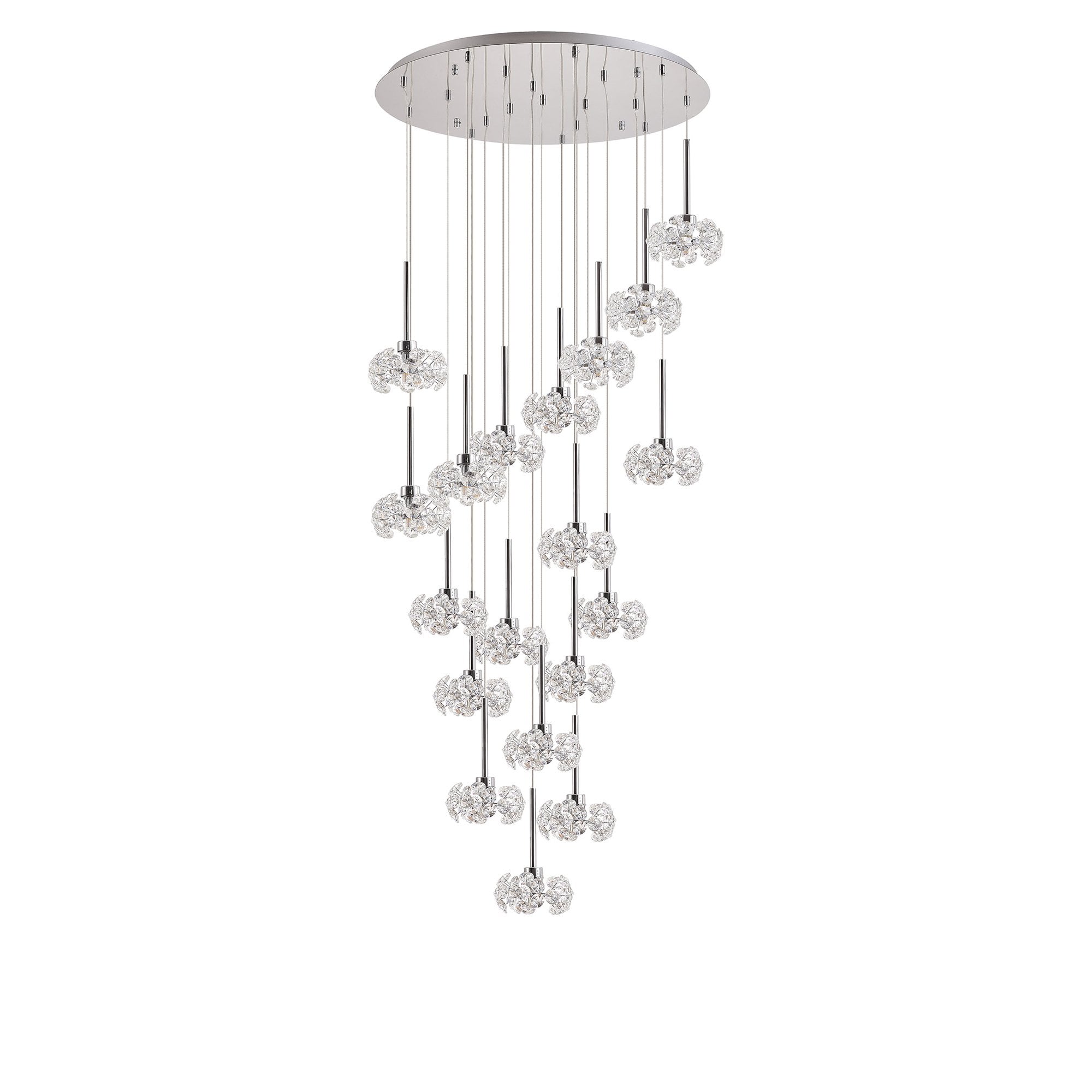 Fabula Grosvenor 19 Light Round Multi-Drop Pendant - Polished Chrome & Crystal Glass