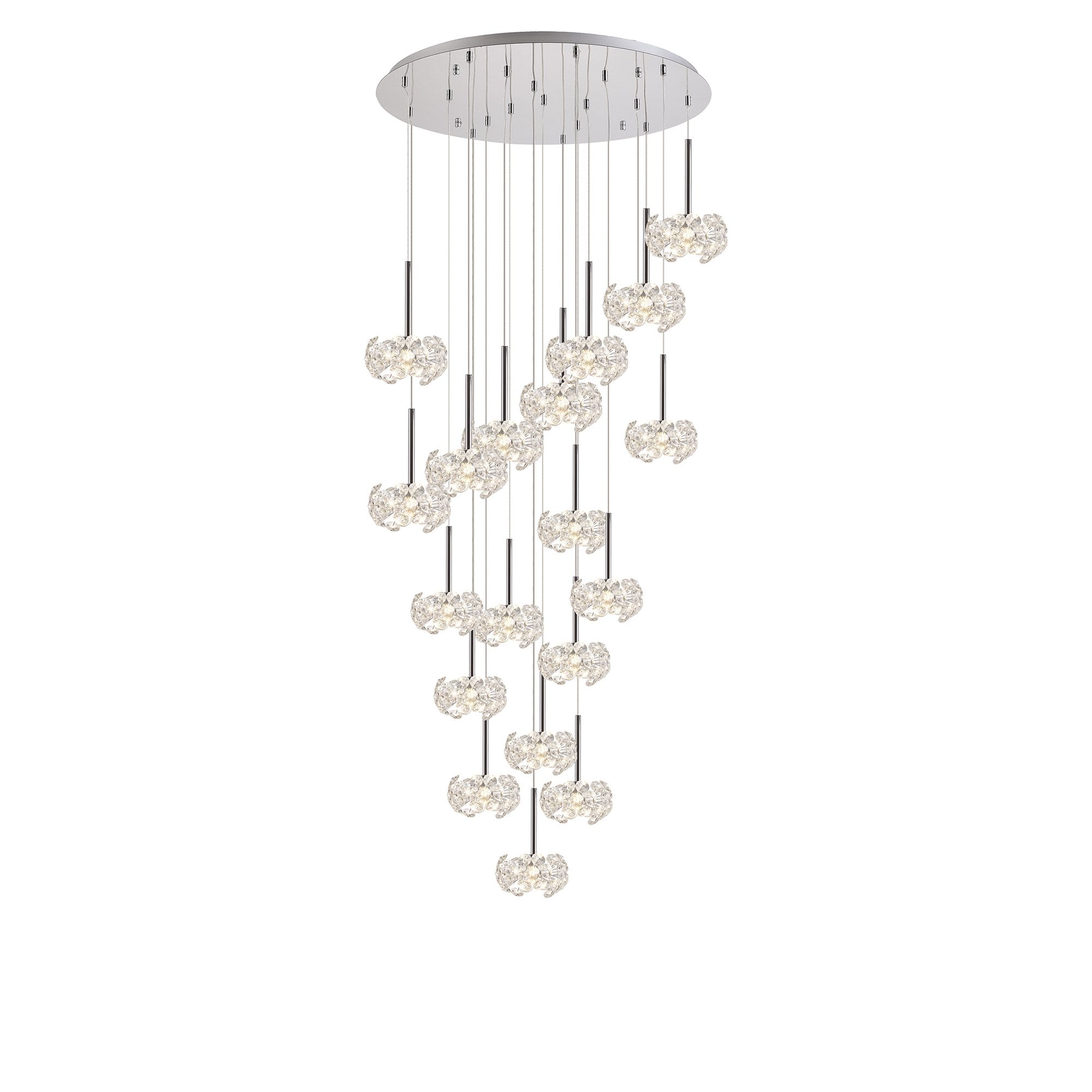 Fabula Grosvenor 19 Light Round Multi-Drop Pendant - Polished Chrome & Crystal Glass