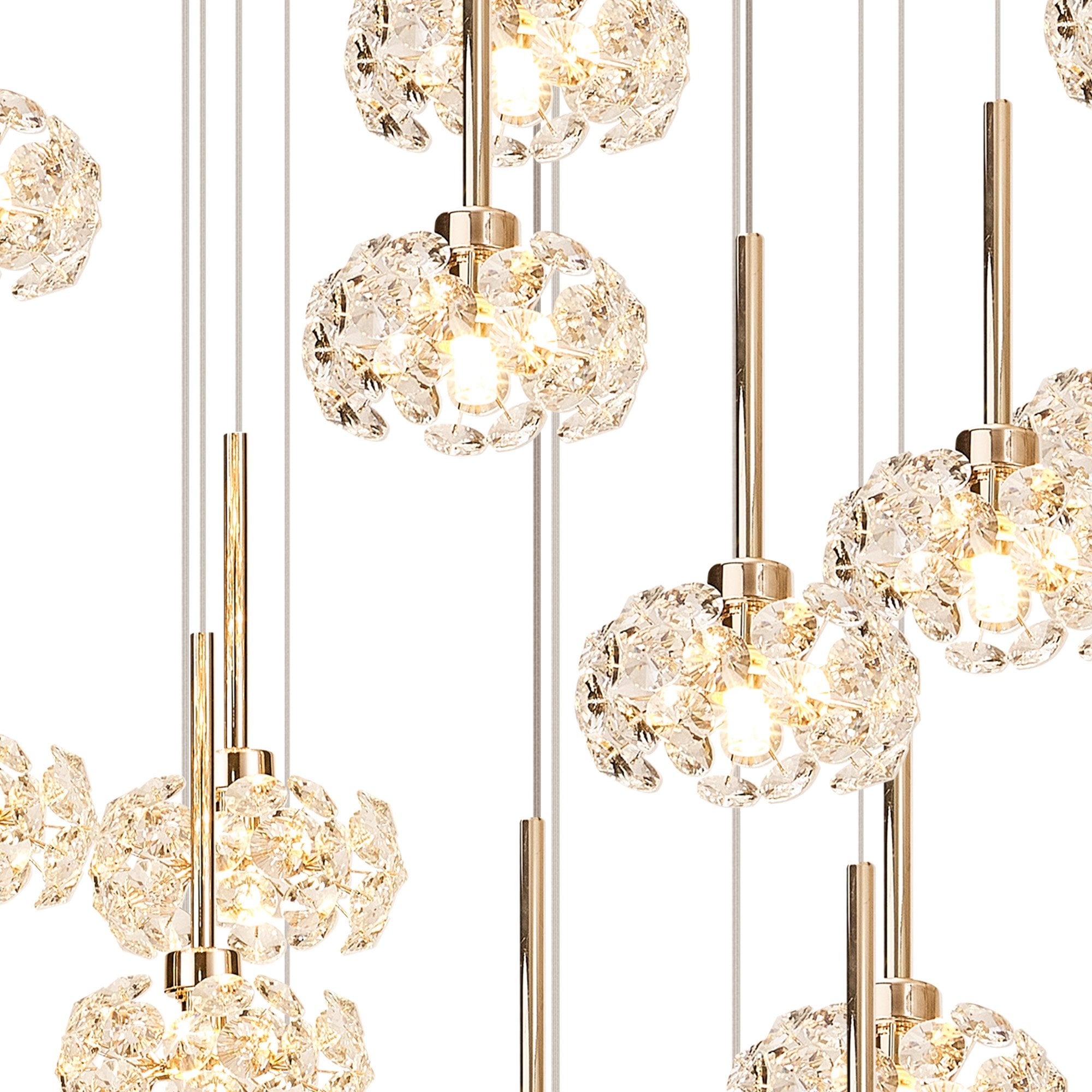 Fabula Grosvenor 24 Light Round Multi-Drop Pendant - French Gold & Crystal Glass