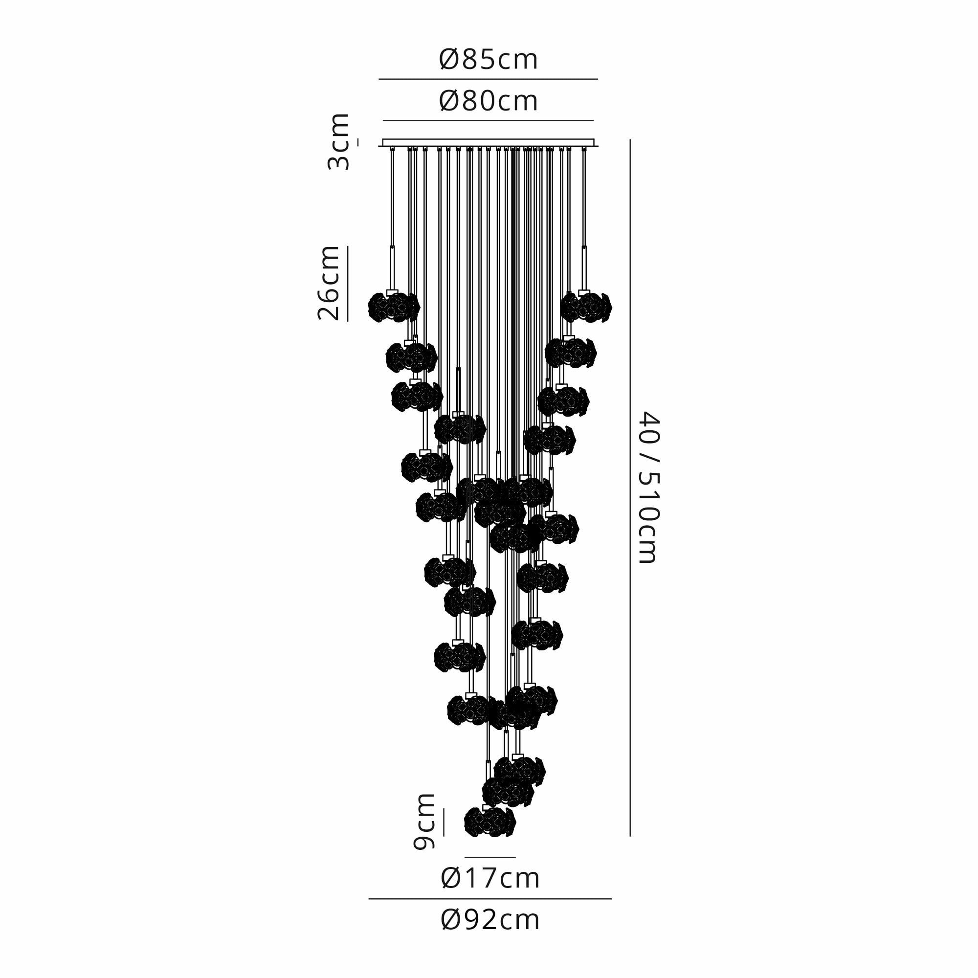 Fabula Grosvenor 24 Light Round Multi-Drop Pendant - French Gold & Crystal Glass