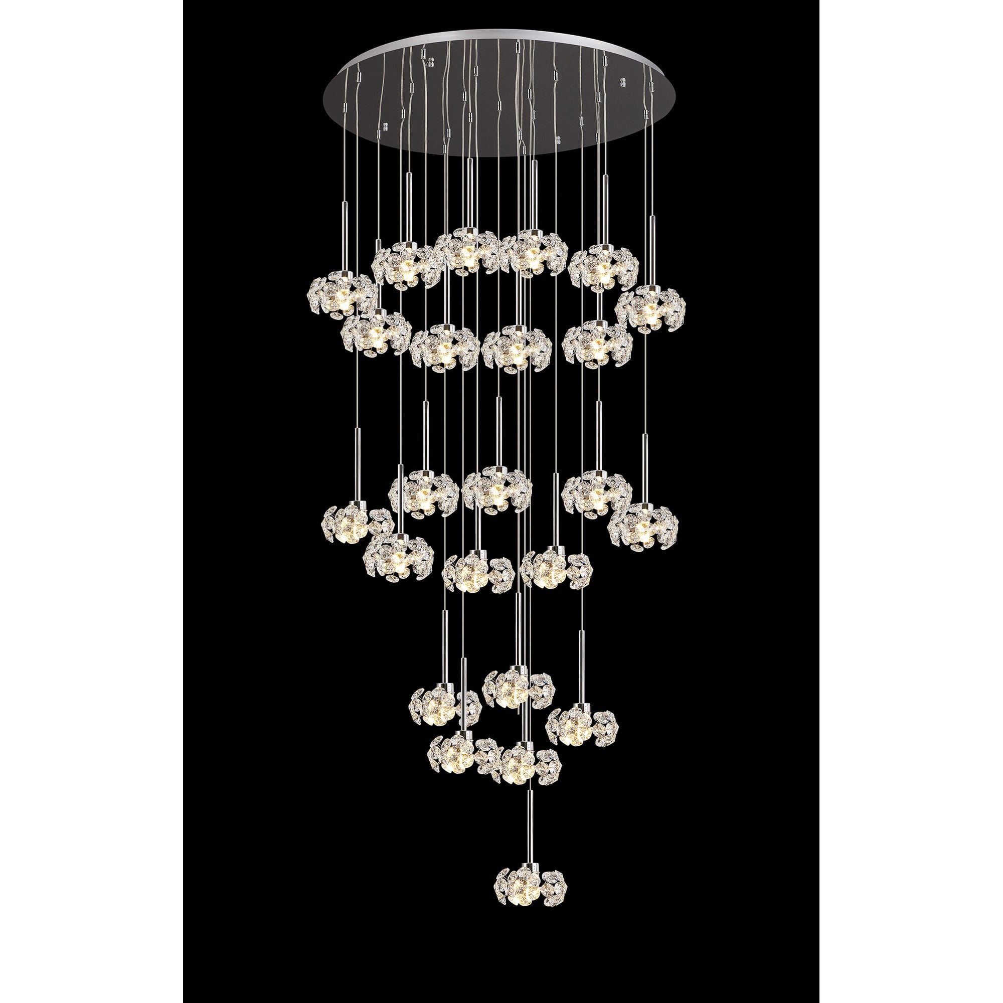 Fabula Grosvenor 24 Light Round Multi-Drop Pendant - Polished Chrome & Crystal Glass
