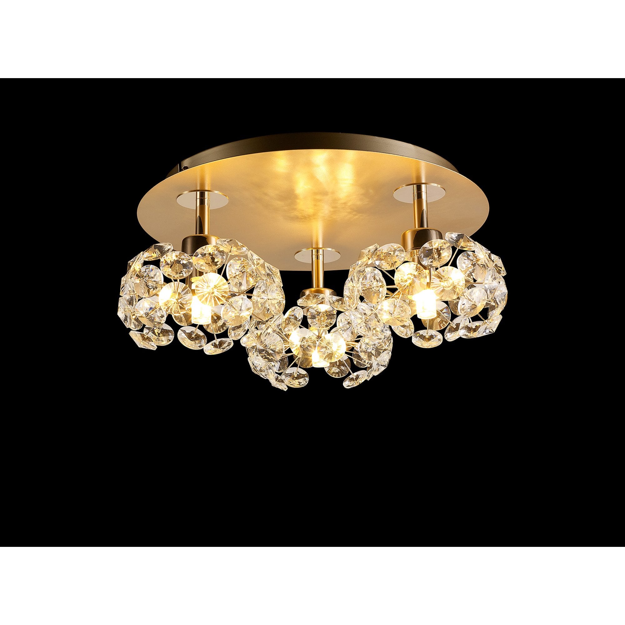 Fabula Grosvenor 3 Light Round Flush Light - French Gold & Crystal Glass