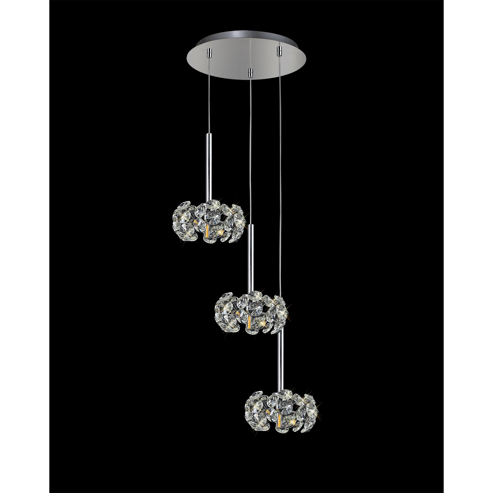 Fabula Grosvenor 3 Light Round Multi-Drop Pendant - Polished Chrome & Crystal Glass