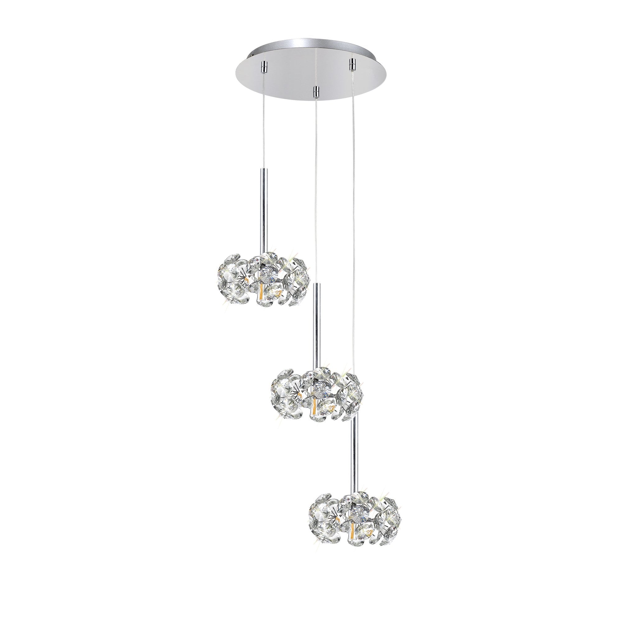 Fabula Grosvenor 3 Light Round Multi-Drop Pendant - Polished Chrome & Crystal Glass