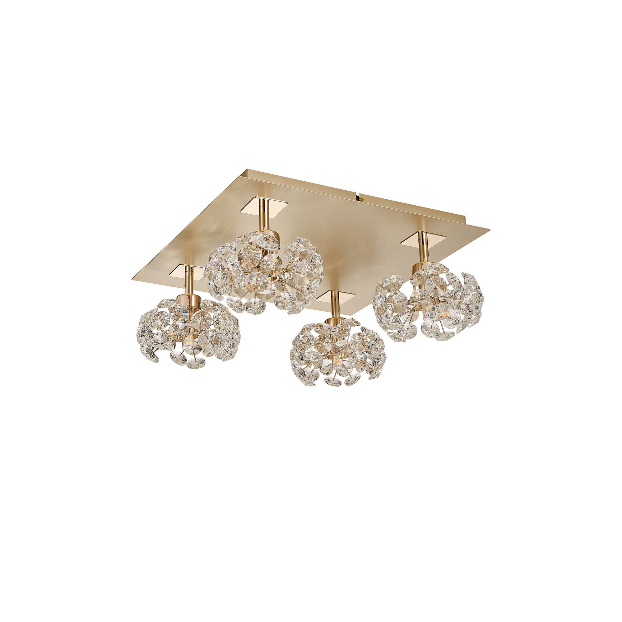 Fabula Grosvenor 4 Light Square Flush Light - French Gold Square & Crystal Glass