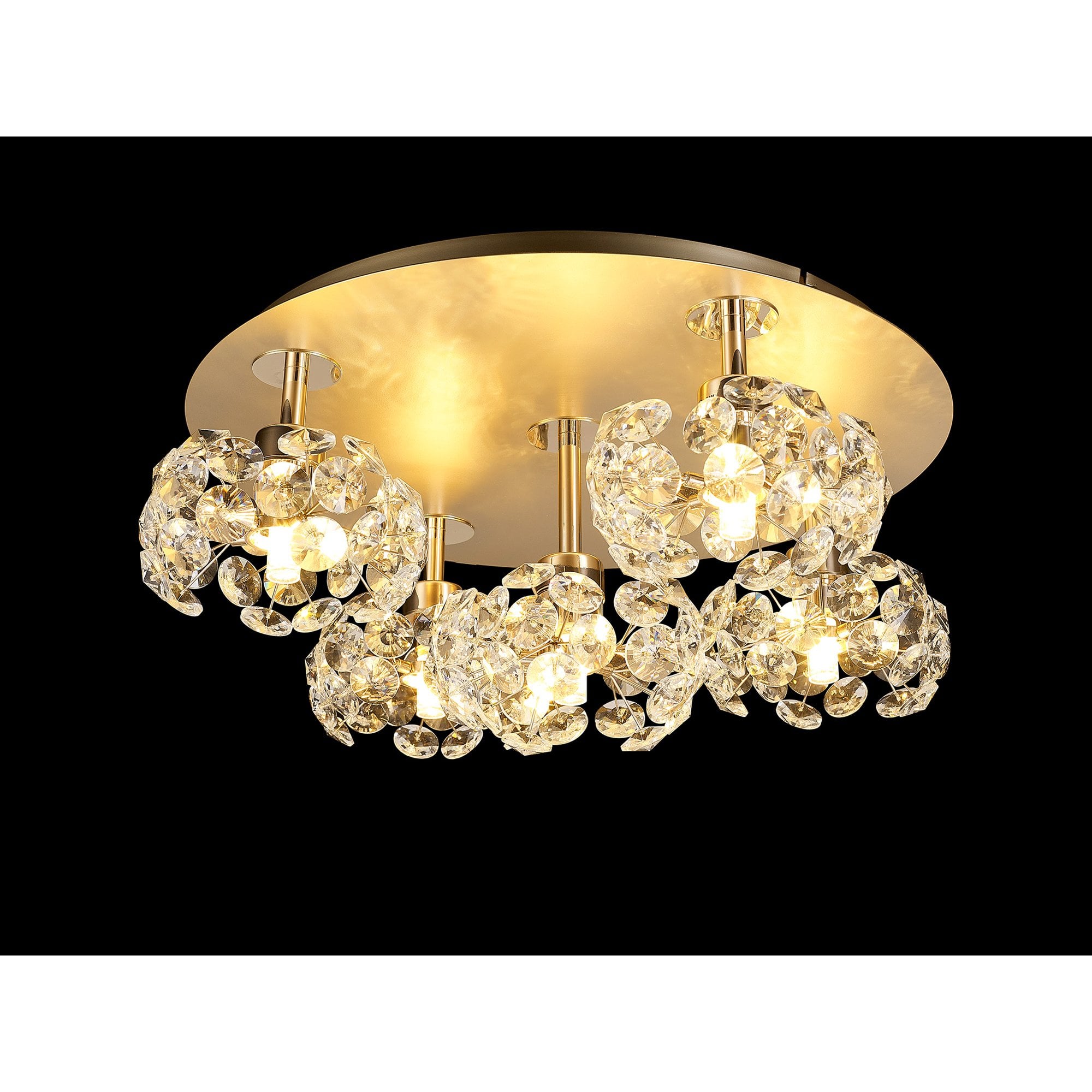 Fabula Grosvenor 5 Light Round Flush Light - French Gold & Crystal Glass