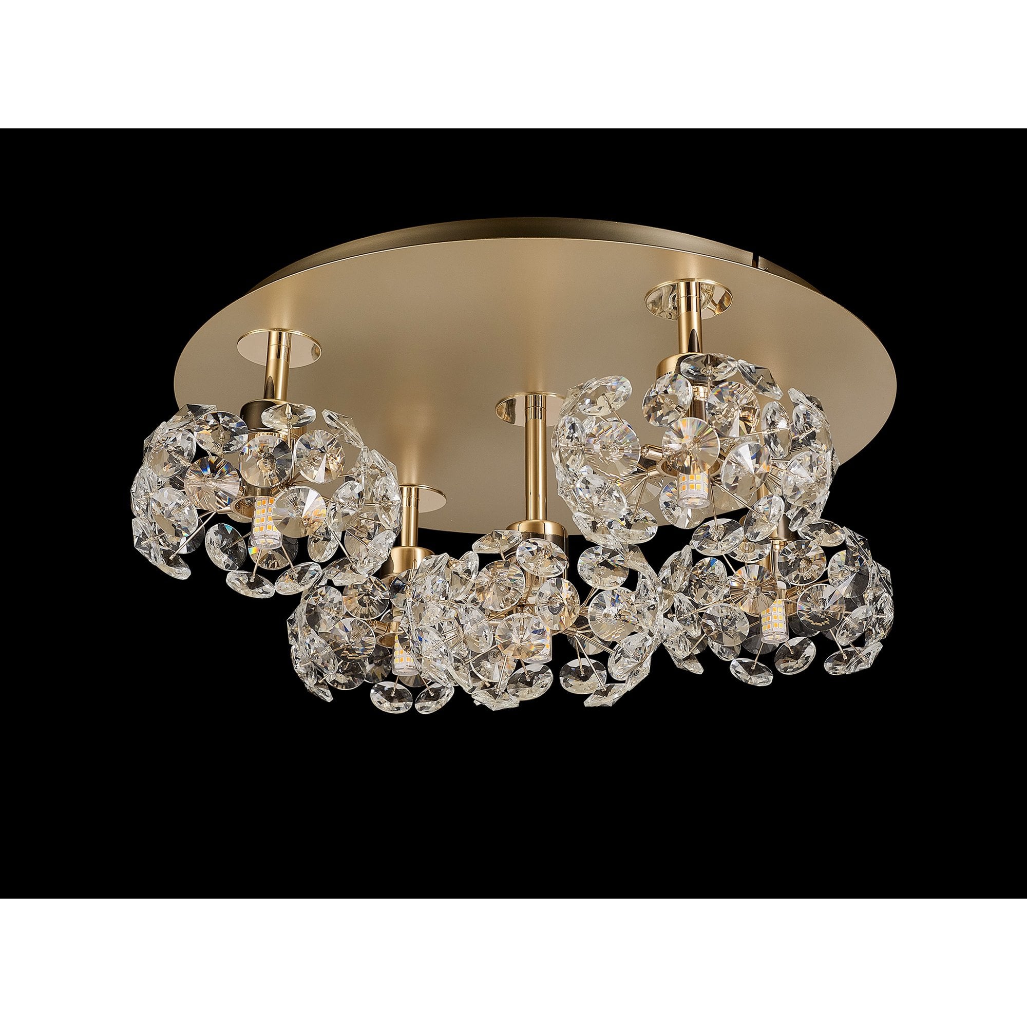 Fabula Grosvenor 5 Light Round Flush Light - French Gold & Crystal Glass