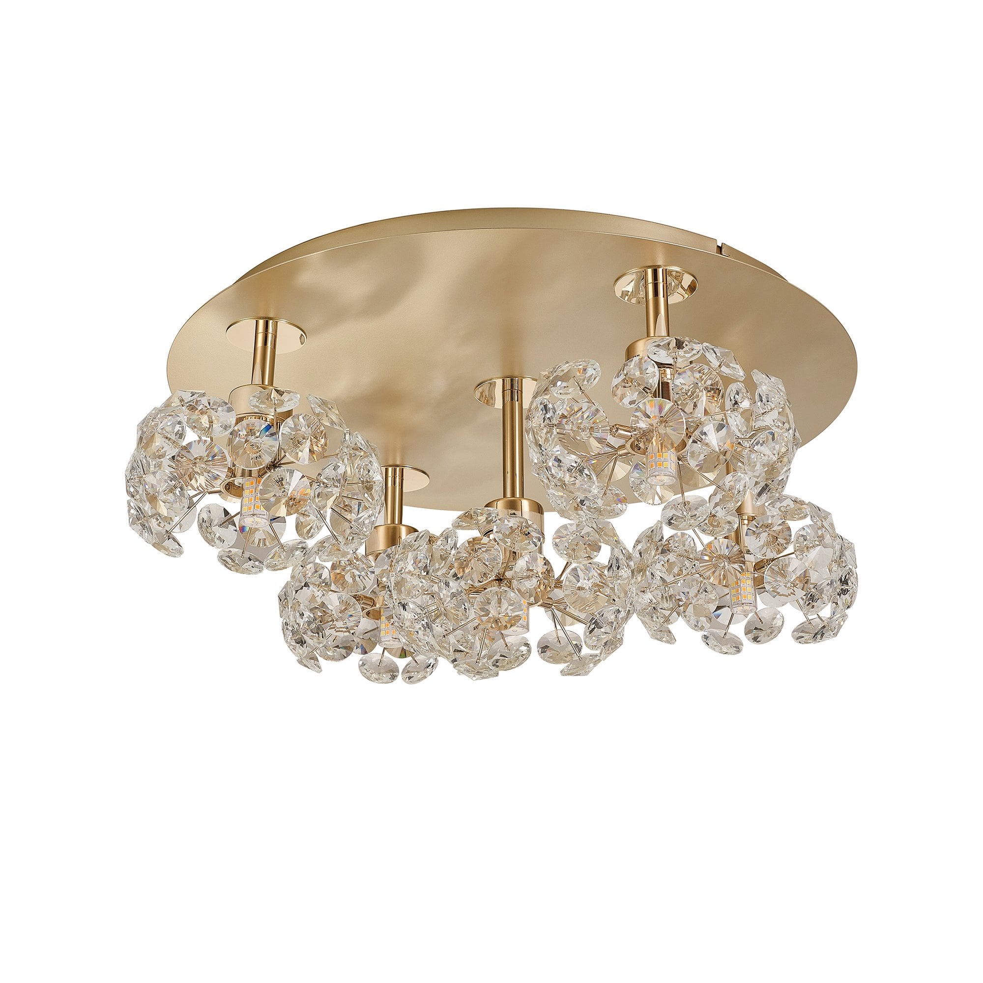 Fabula Grosvenor 5 Light Round Flush Light - French Gold & Crystal Glass
