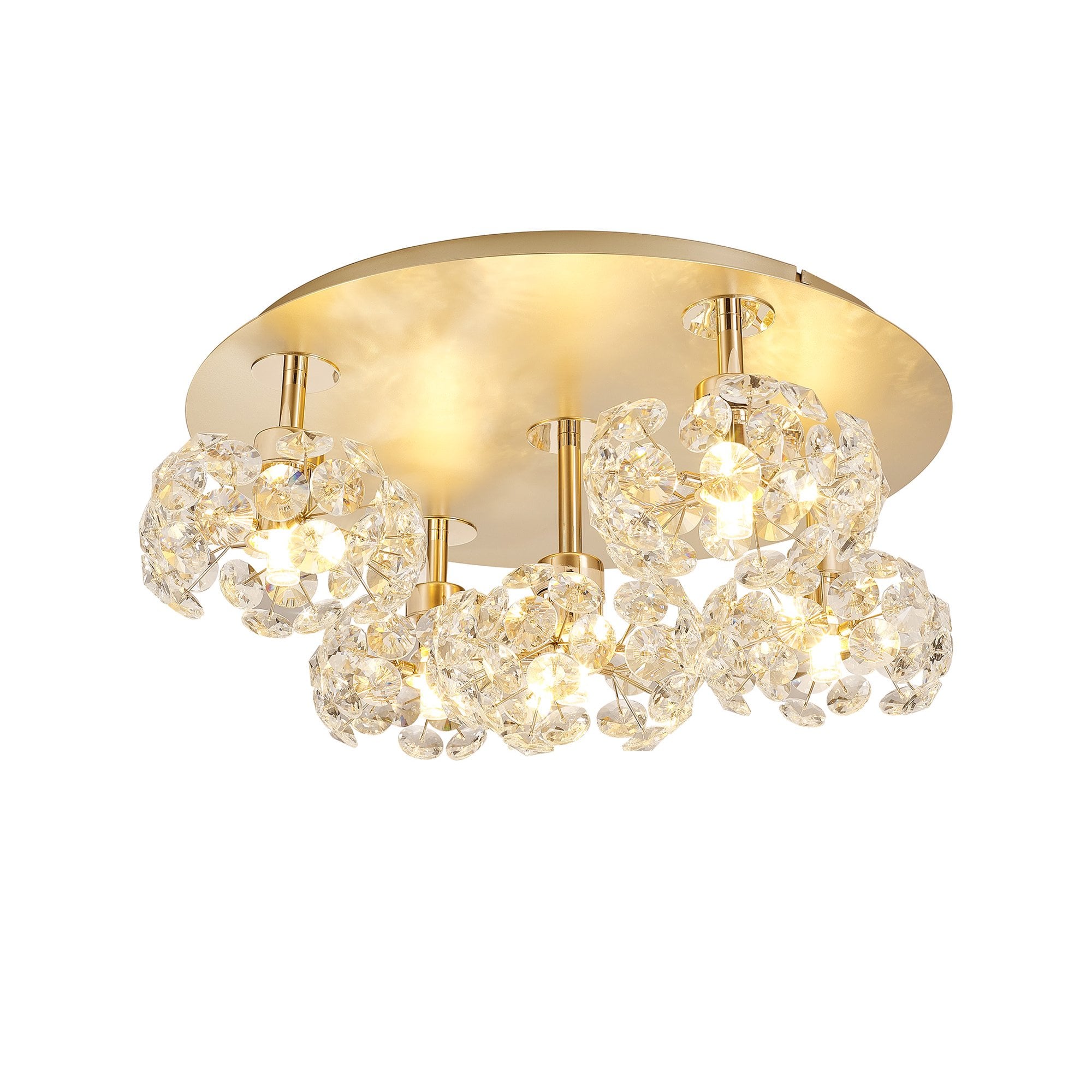 Fabula Grosvenor 5 Light Round Flush Light - French Gold & Crystal Glass