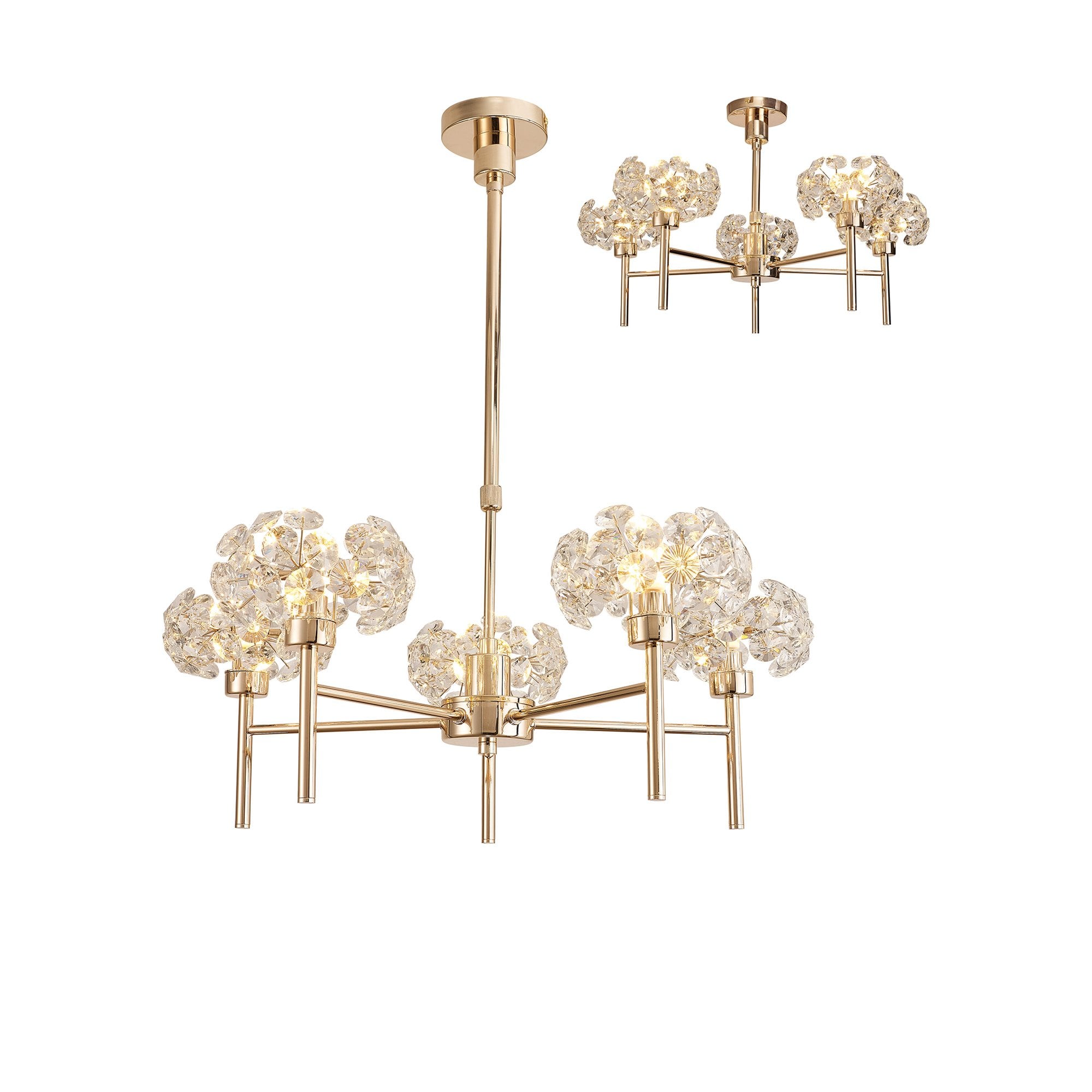 Fabula Grosvenor 5 Light Telescopic Light - French Gold & Crystal Glass