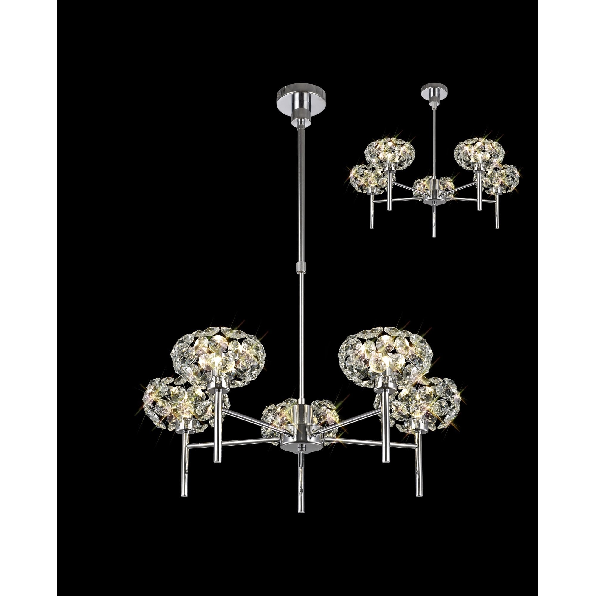 Fabula Grosvenor 5 Light Telescopic Light - Polished Chrome & Crystal Glass