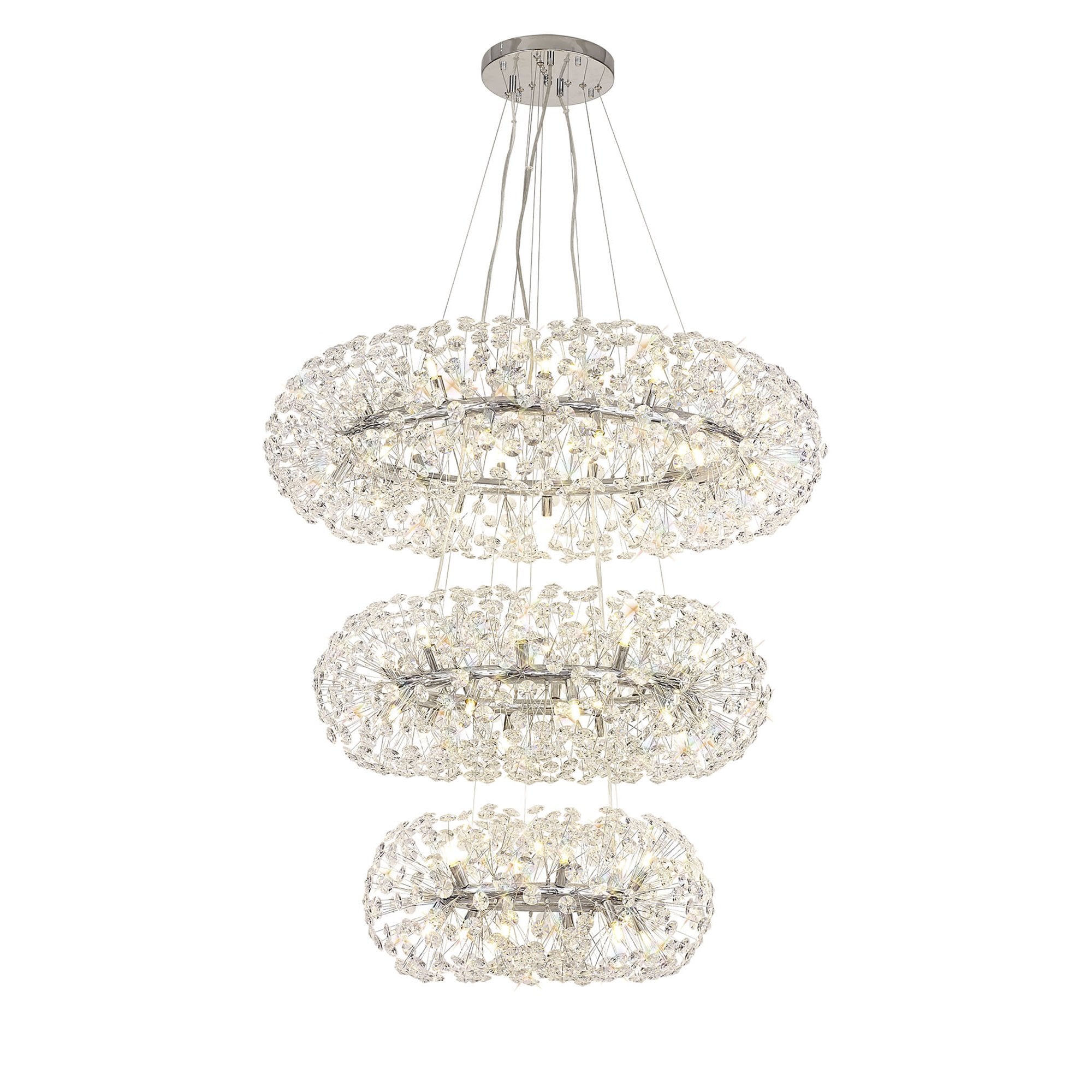 Fabula Grosvenor 58 Light 3-Tiered Pendant - Polished Chrome & Crystal