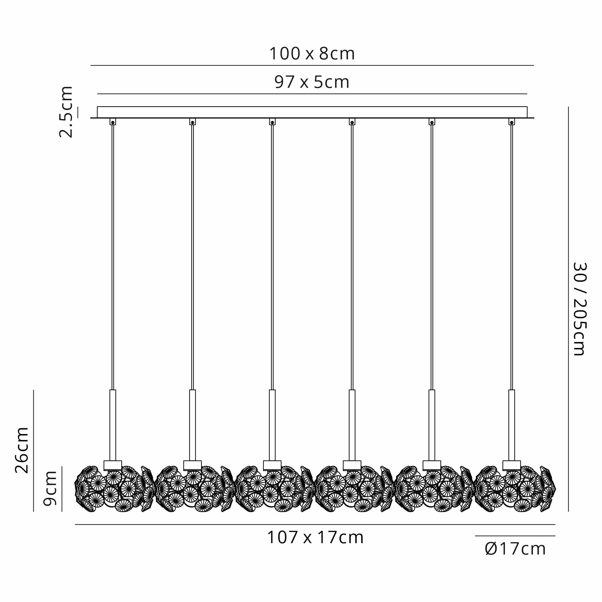Fabula Grosvenor 6 Light Linear Pendant - French Gold & Crystal Glass