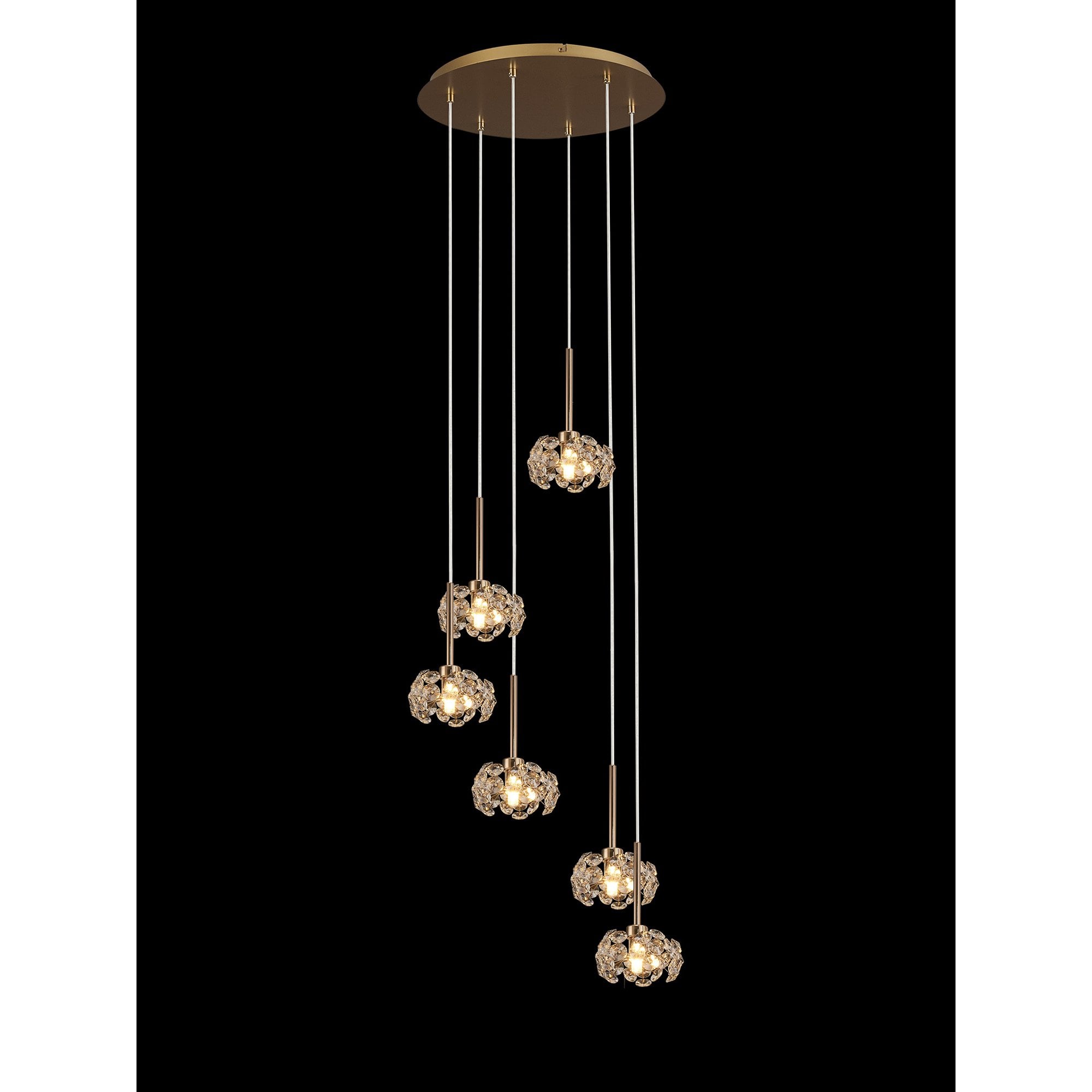 Fabula Grosvenor 6 Light Round Multi-Drop Pendant - French Gold & Crystal Glass