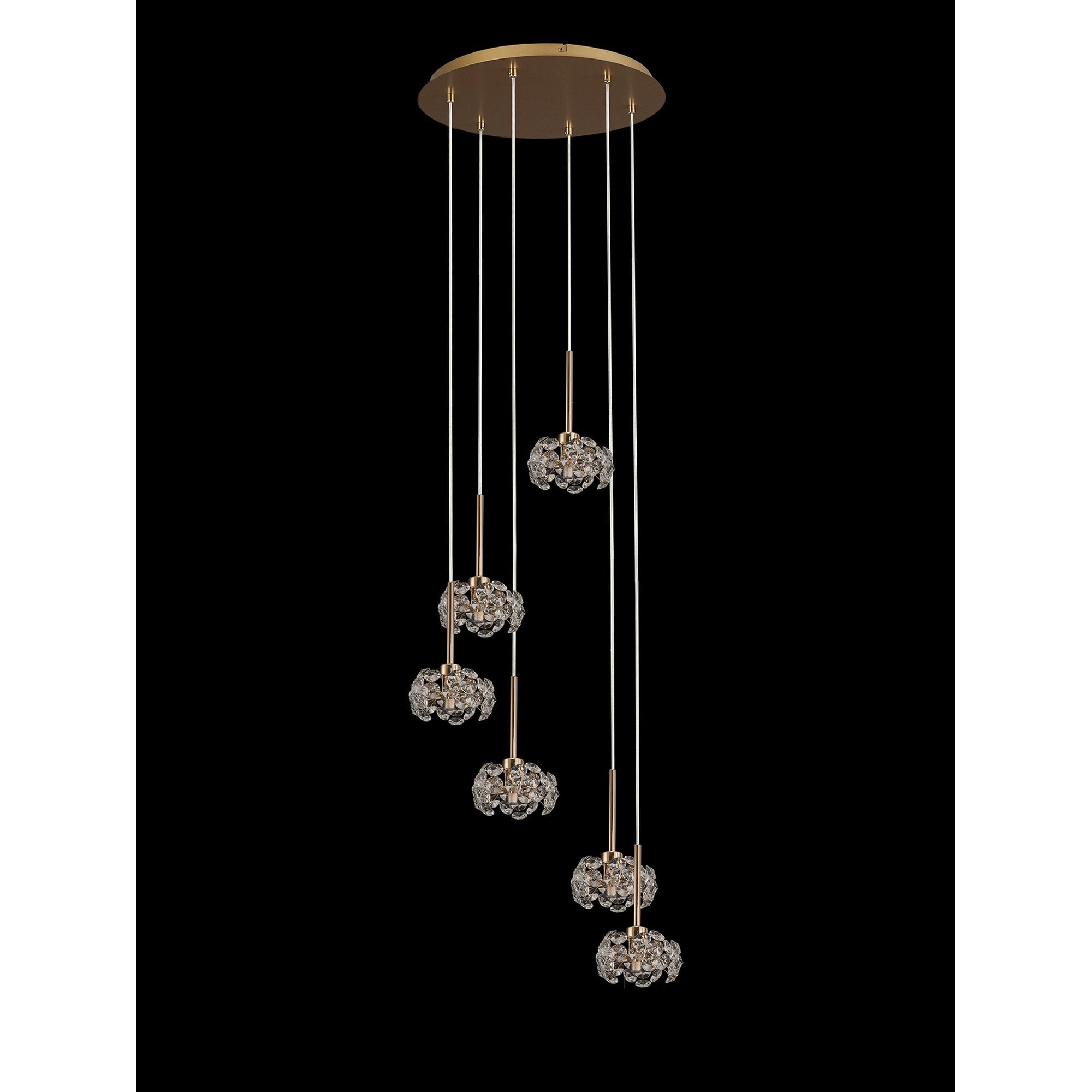 Fabula Grosvenor 6 Light Round Multi-Drop Pendant - French Gold & Crystal Glass