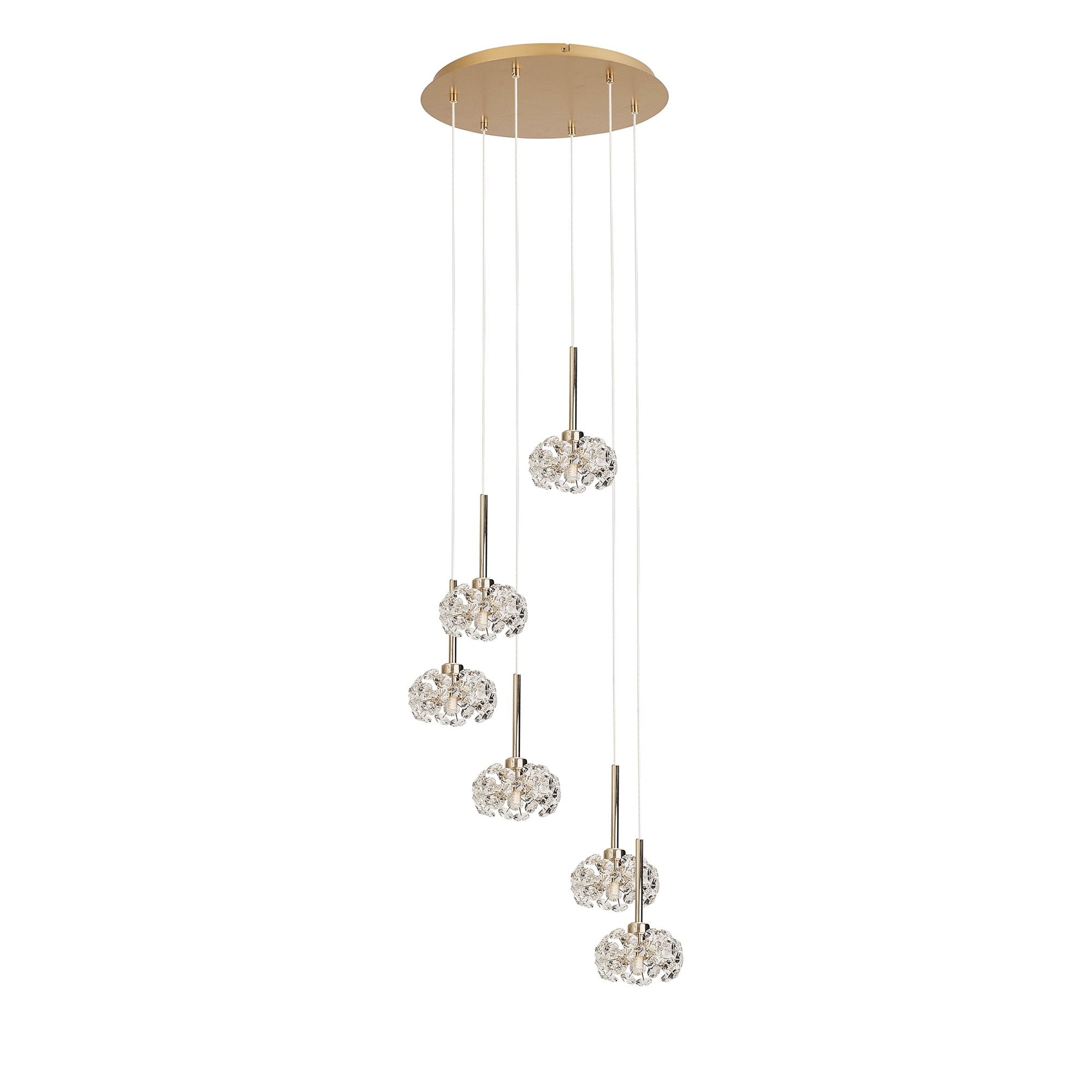 Fabula Grosvenor 6 Light Round Multi-Drop Pendant - French Gold & Crystal Glass