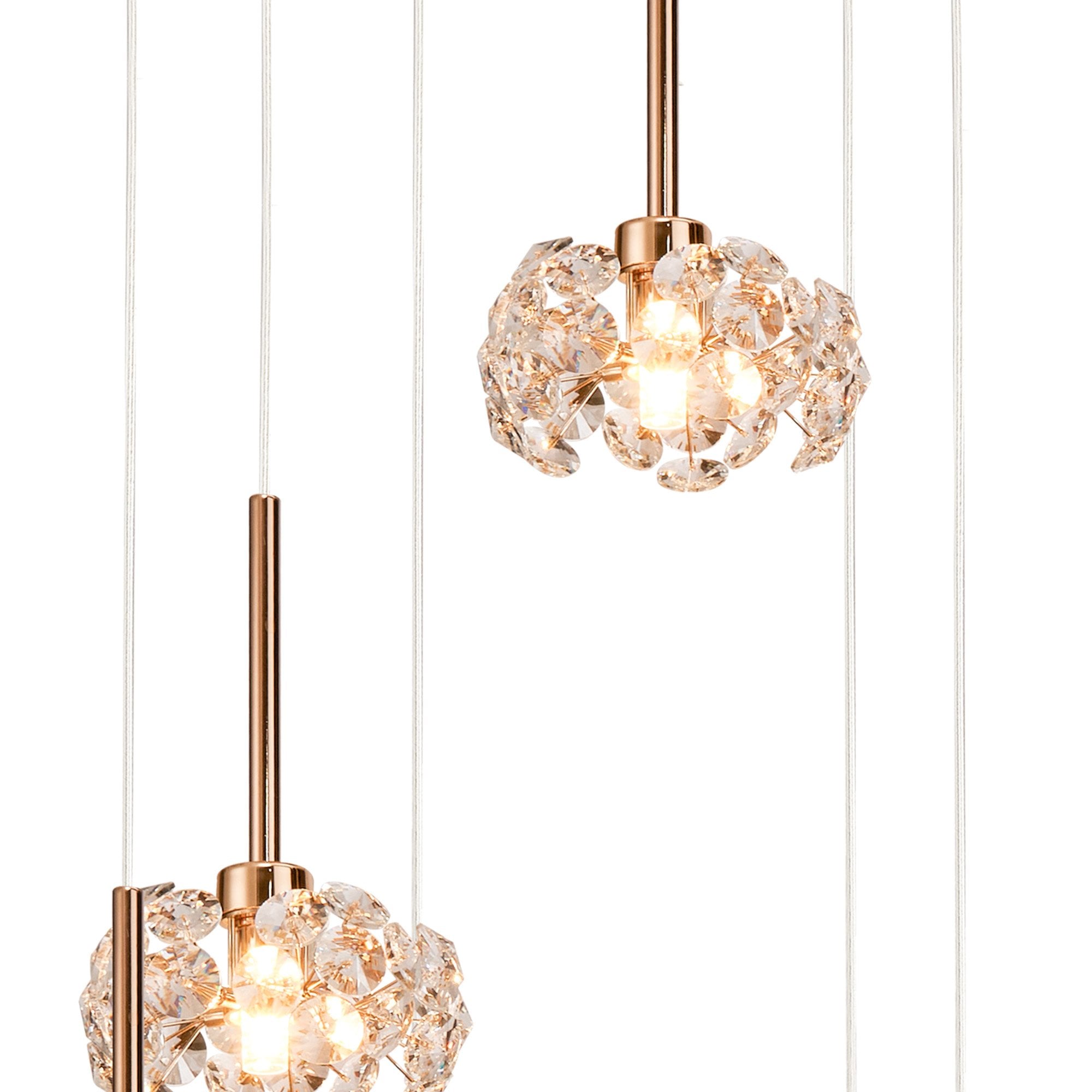 Fabula Grosvenor 6 Light Round Multi-Drop Pendant - French Gold & Crystal Glass