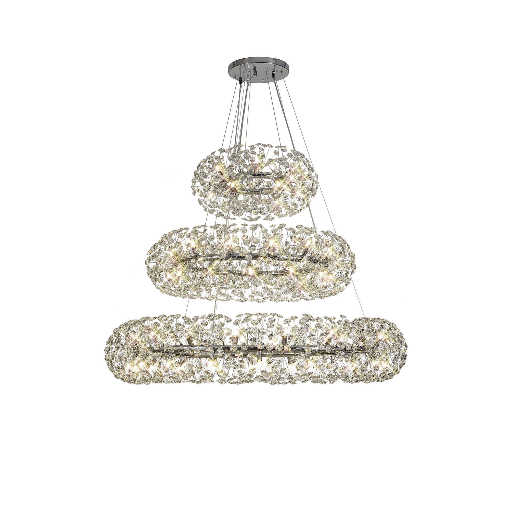 Fabula Grosvenor 74 Light 3-Tiered Pendant - Polished Chrome & Crystal
