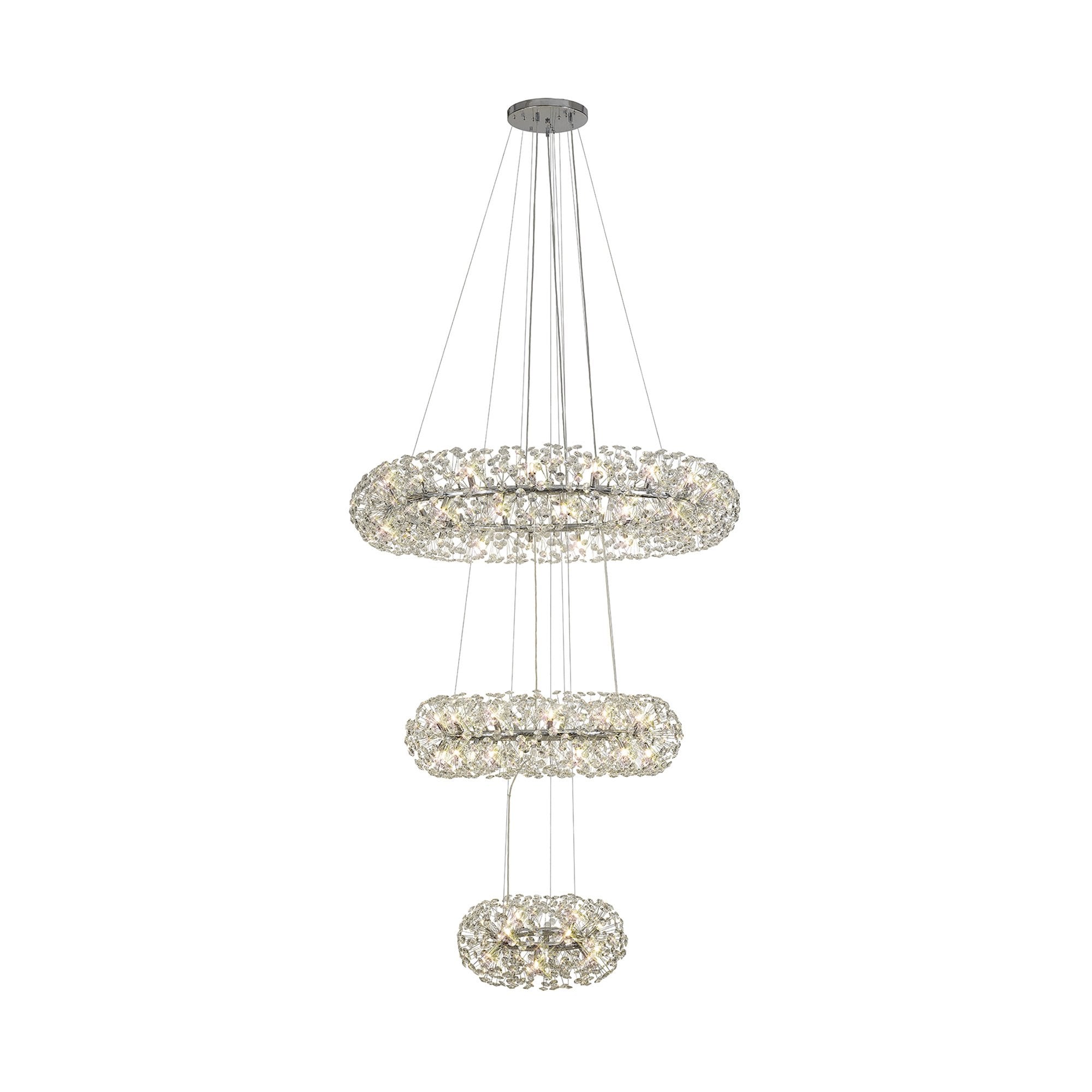 Fabula Grosvenor 74 Light 3-Tiered Pendant - Polished Chrome & Crystal