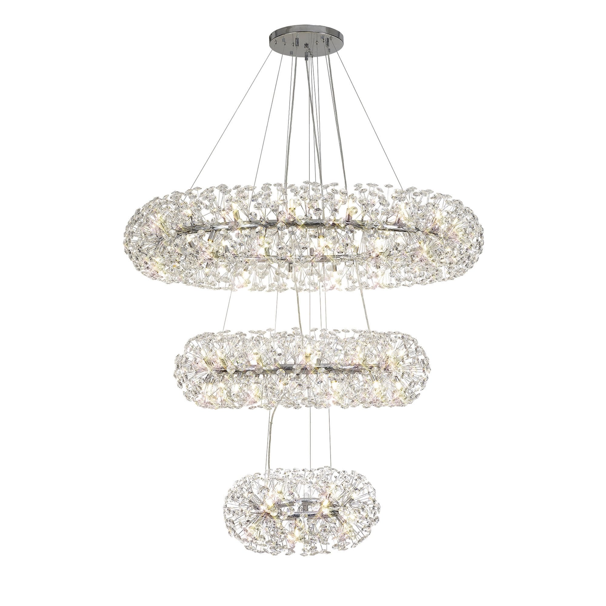 Fabula Grosvenor 74 Light 3-Tiered Pendant - Polished Chrome & Crystal