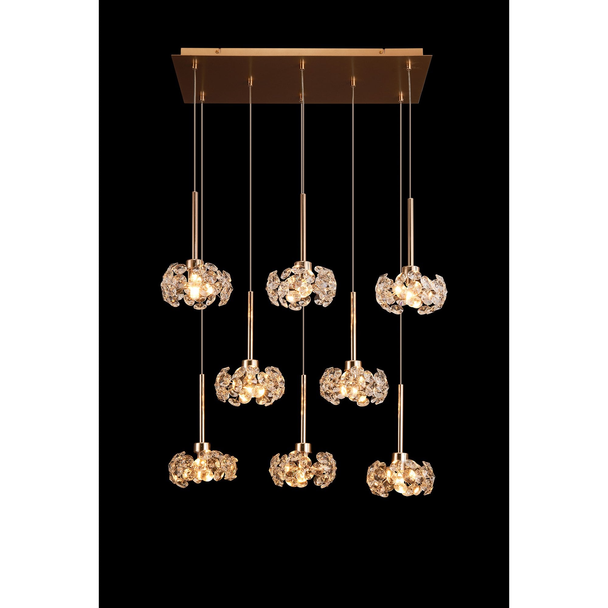 Fabula Grosvenor 8 Light Rectangle Multi-Drop Pendant - French Gold & Crystal Glass
