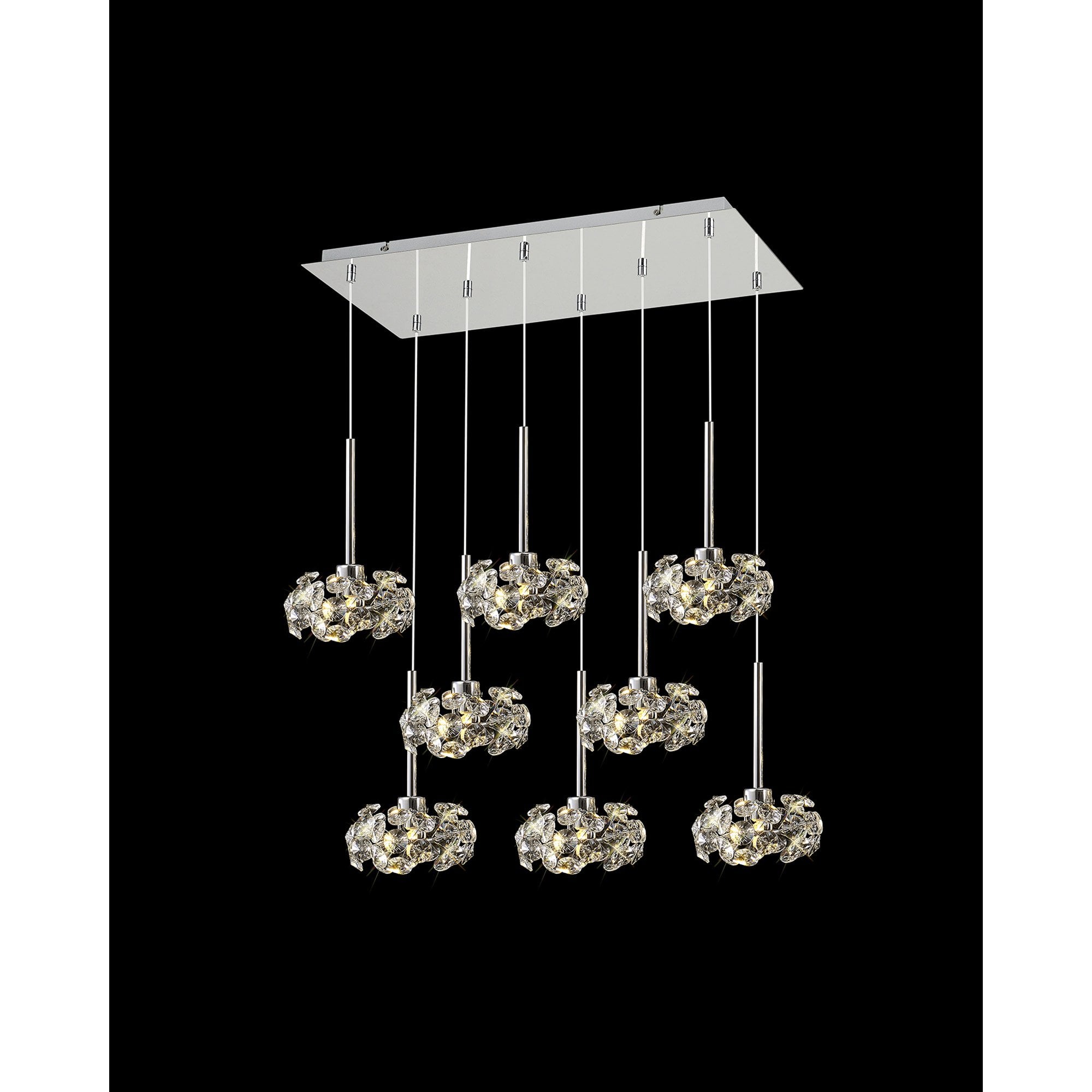 Fabula Grosvenor 8 Light Rectangle Multi-Drop Pendant - Polished Chrome & Crystal Glass