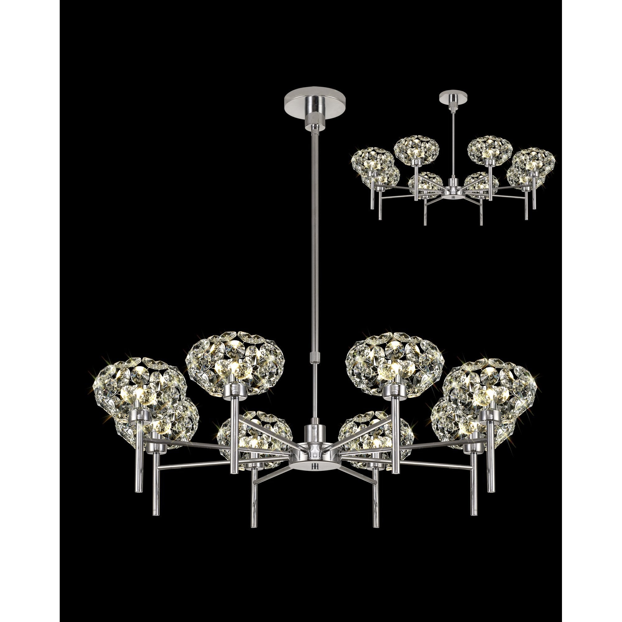 Fabula Grosvenor 8 Light Telescopic Light - Polished Chrome & Crystal Glass