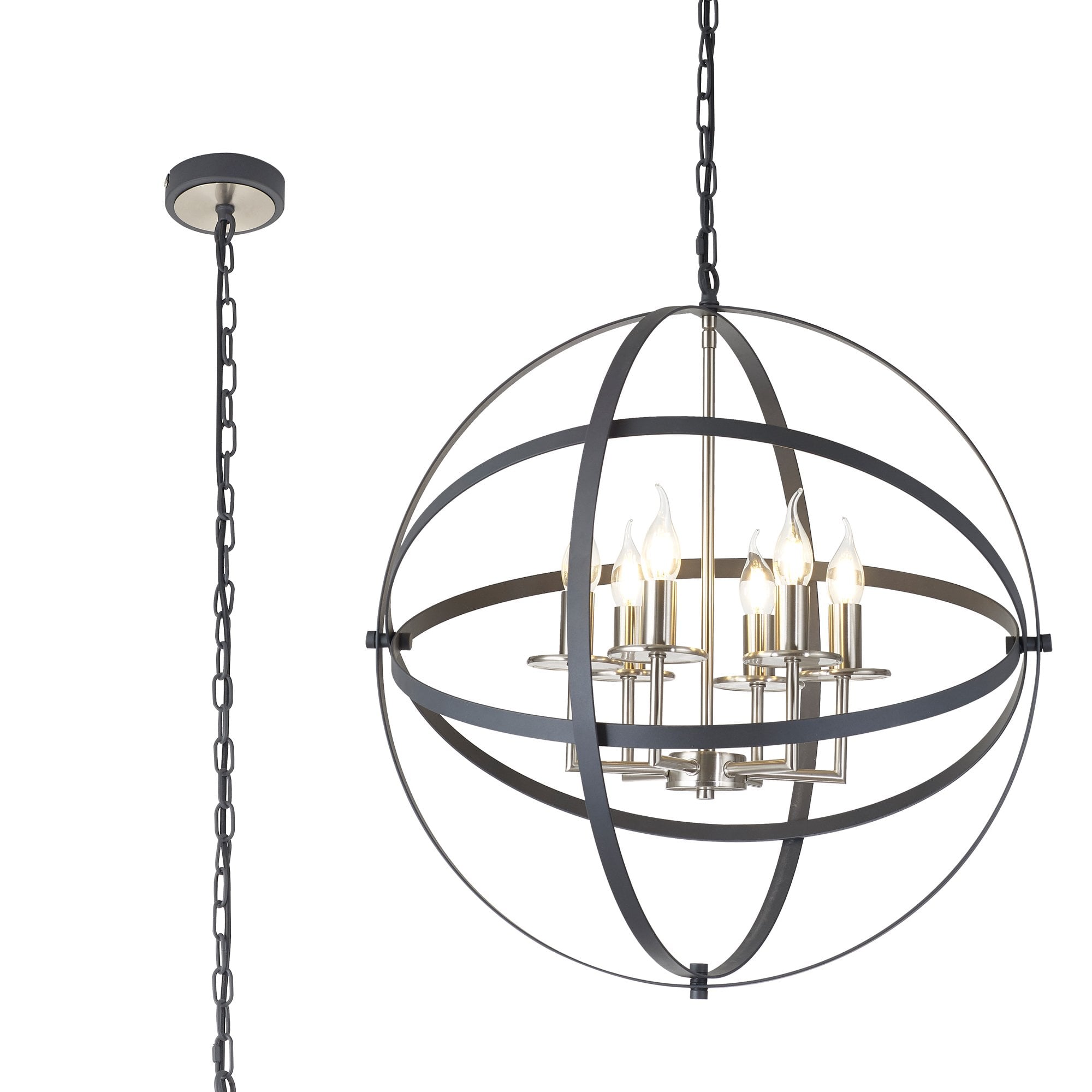 Fabula Guildford 6 Light Pendant - Anthracite & Satin Nickel