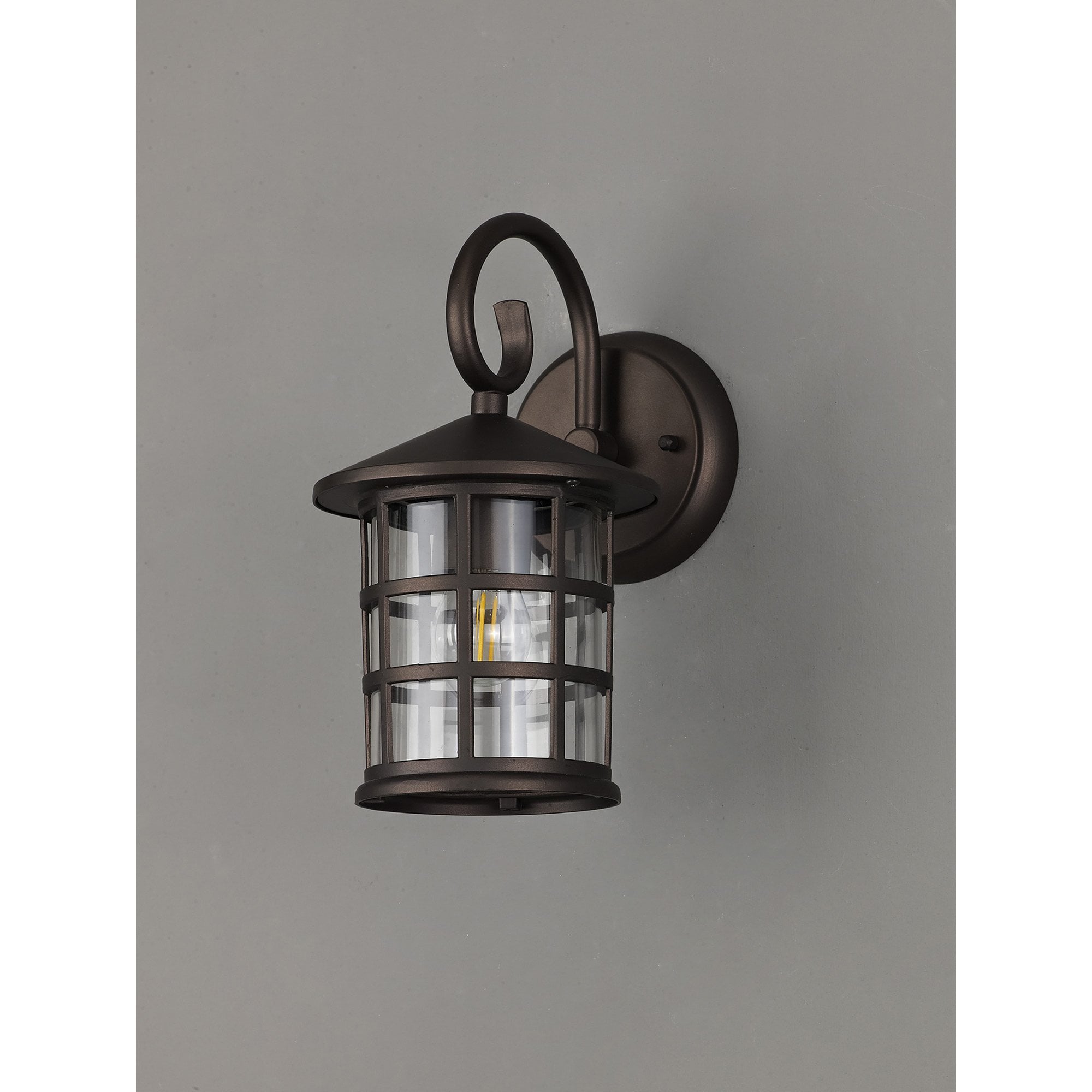 Fabula Haldan Single Round Down Grid Wall Lamp - Antique Bronze & Clear Glass - IP44