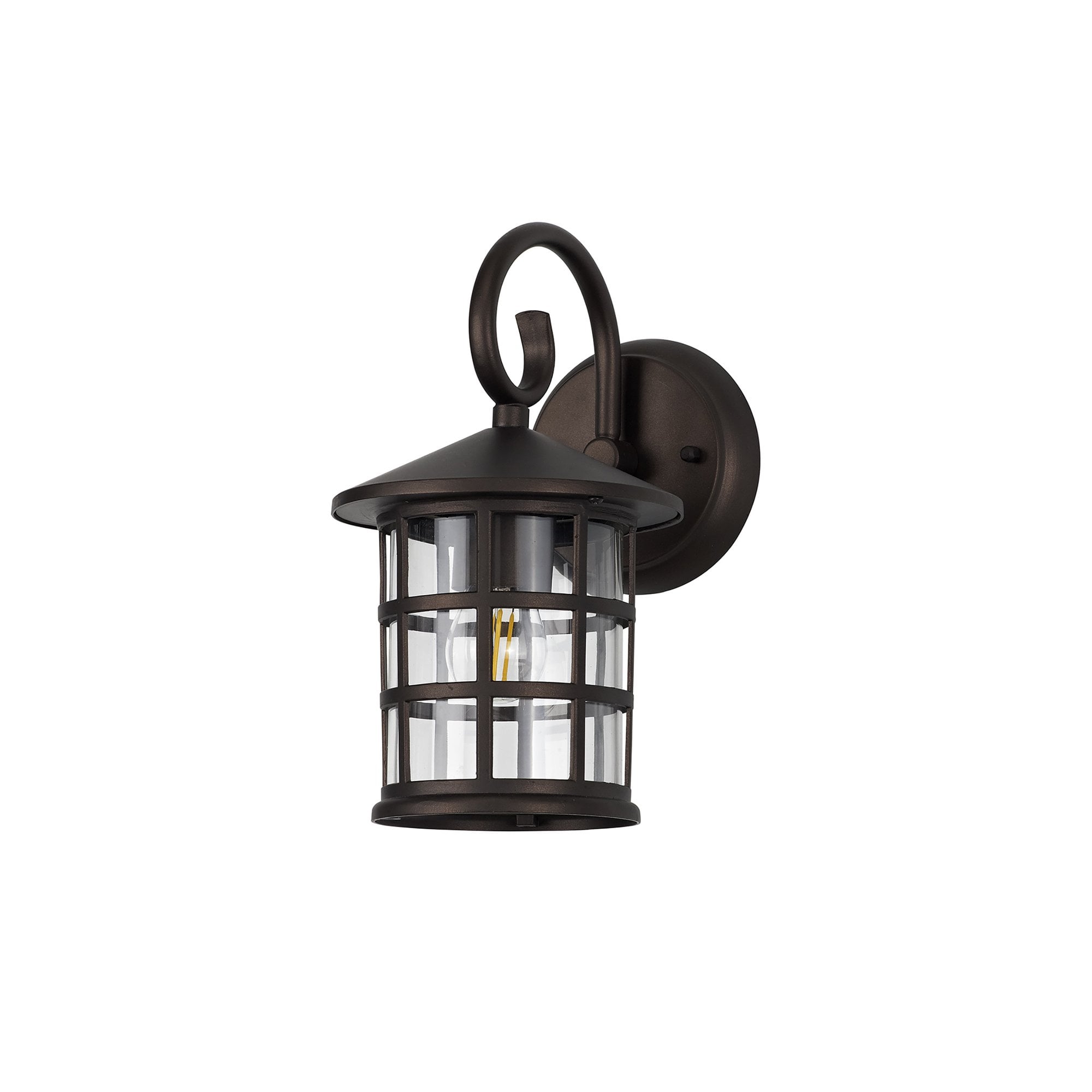 Fabula Haldan Single Round Down Grid Wall Lamp - Antique Bronze & Clear Glass - IP44
