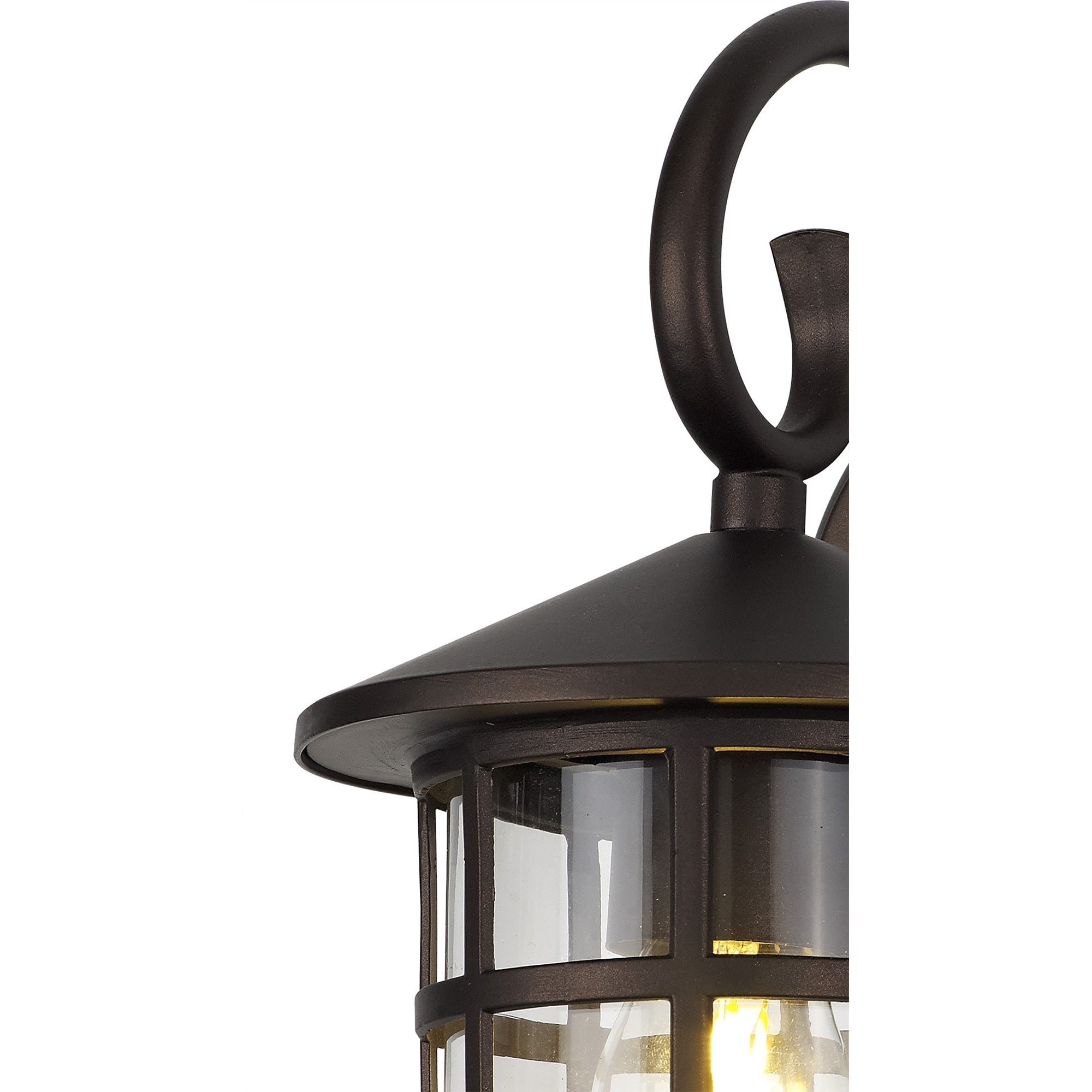 Fabula Haldan Single Round Down Grid Wall Lamp - Antique Bronze & Clear Glass - IP44