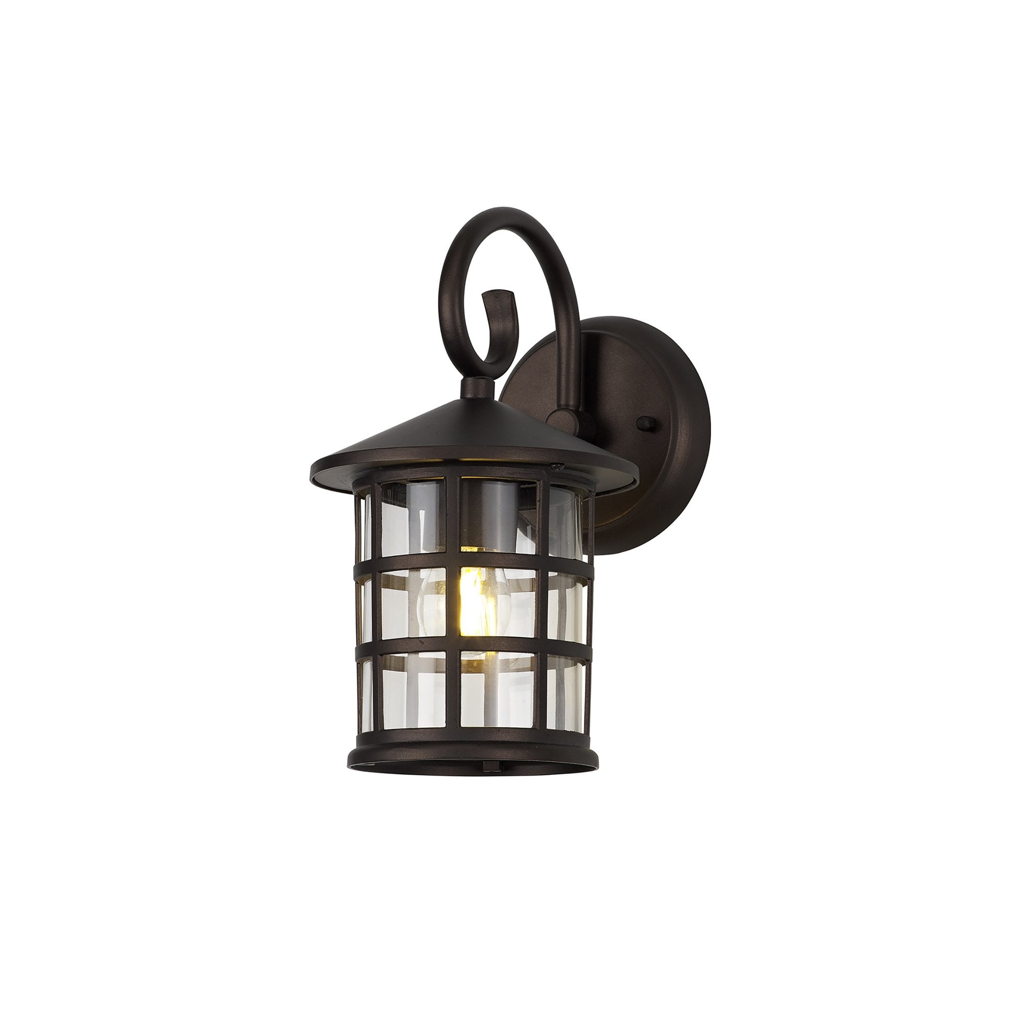 Fabula Haldan Single Round Down Grid Wall Lamp - Antique Bronze & Clear Glass - IP44