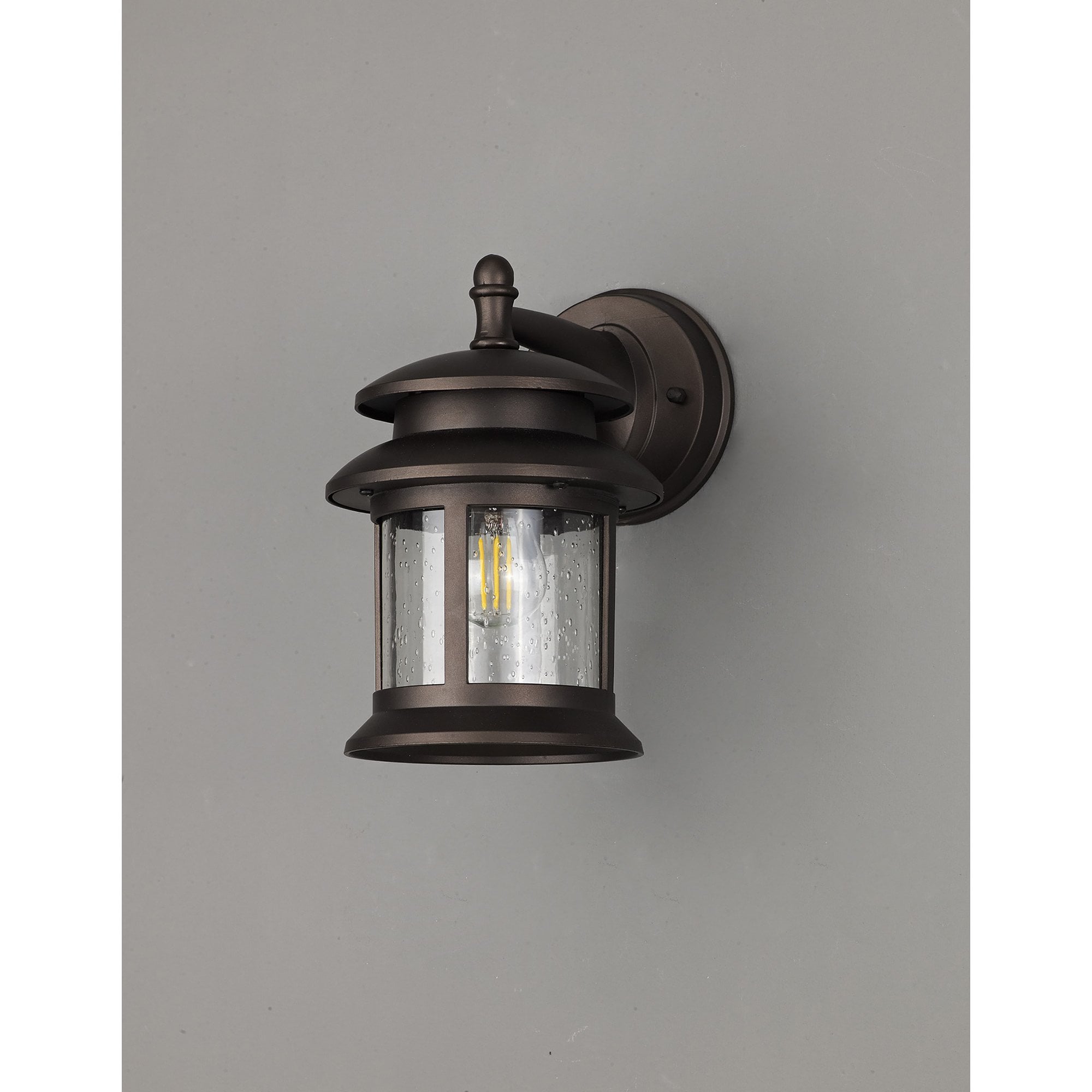 Fabula Haldan Single Round Down Wall Lamp - Antique Bronze & Clear Seeded Glass - IP44