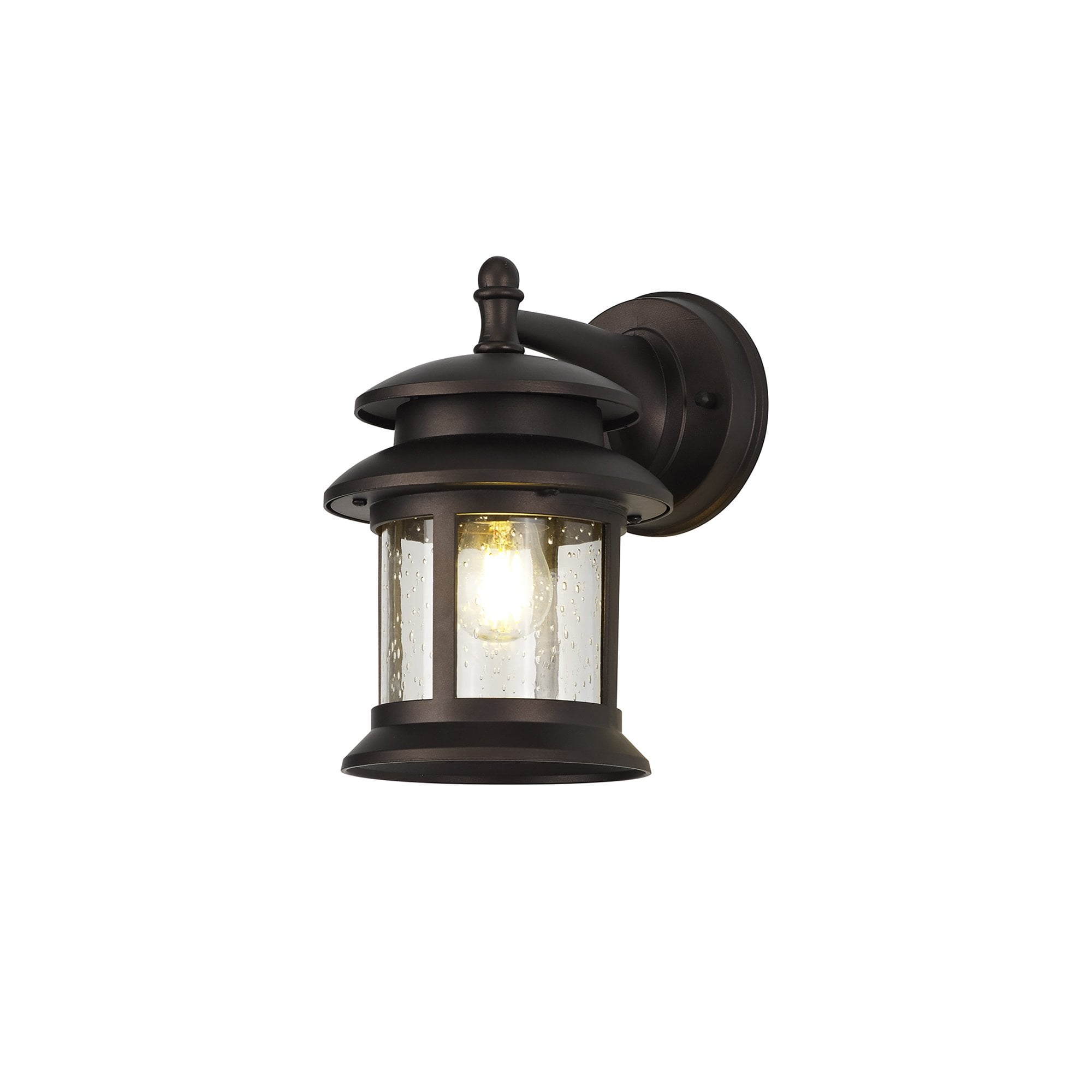 Fabula Haldan Single Round Down Wall Lamp - Antique Bronze & Clear Seeded Glass - IP44